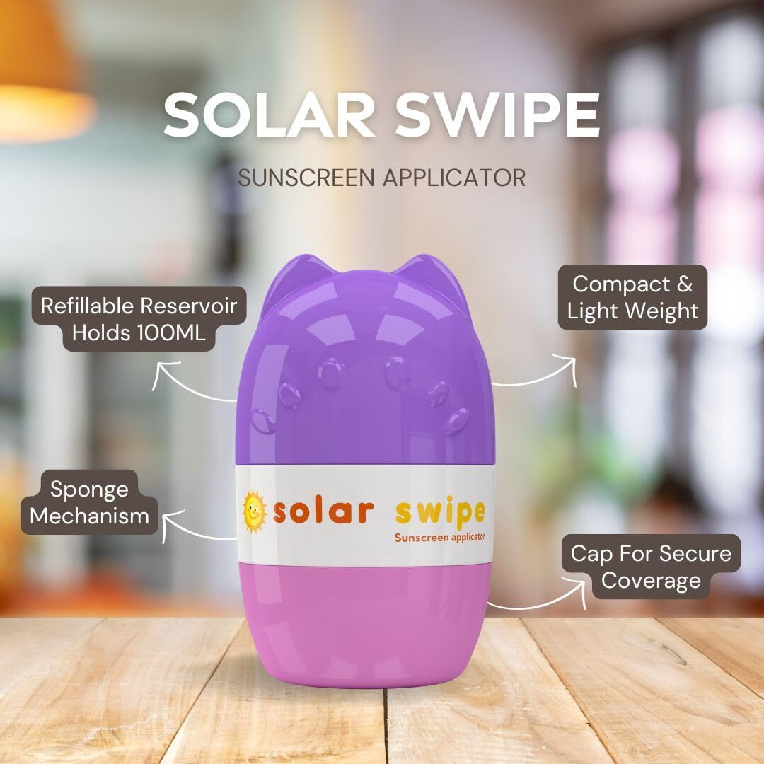 Solar Swipe Sunscreen Applicator - Refillable Roll On For Kids & Adults Mess-Free Sunscreen Roller & Sponge Dispenser Portable Sun Protection, Ideal For Travel & Outdoor Use (Olive & Purple)