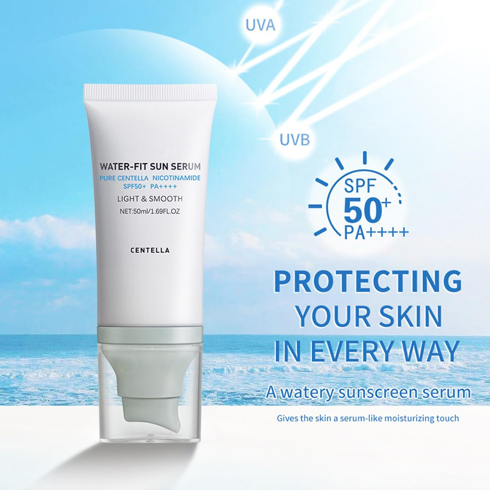 Tinted    Sunscreen Spf50 Pa++++, 50Ml Cen-Tella Madagascar Face Sun Screen Long-Lasting Protection, Hyalu Cica Water-Fit Sun Serum Matte No White Cast For All Skin Type And Uv Defense