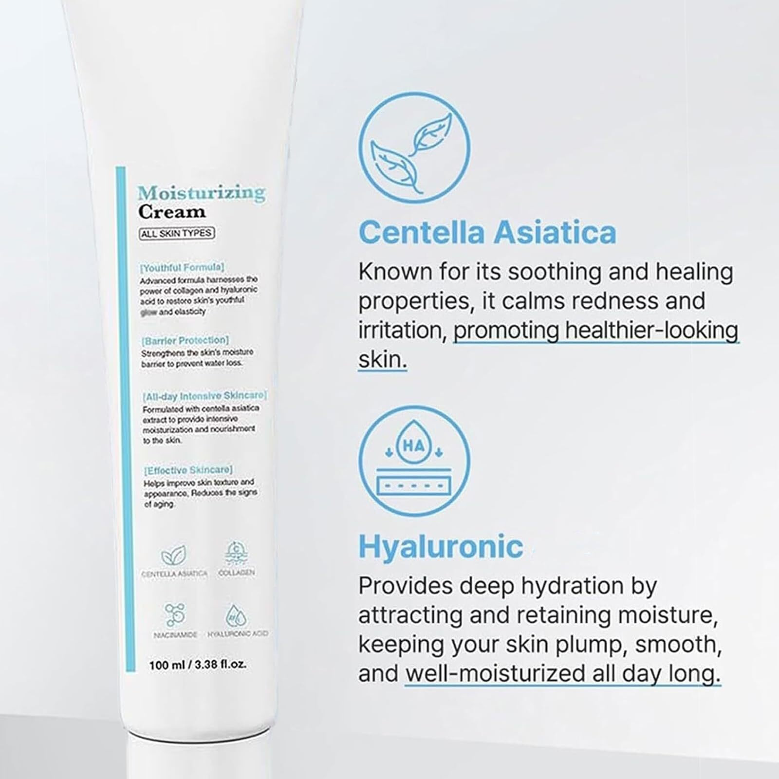 Haigou Youthful Moisturizing Cream, Centella Moisturizer, Barrier Protection, Youthful Moisturizing Cream, Facial Cream, For All Types (2Pcs)