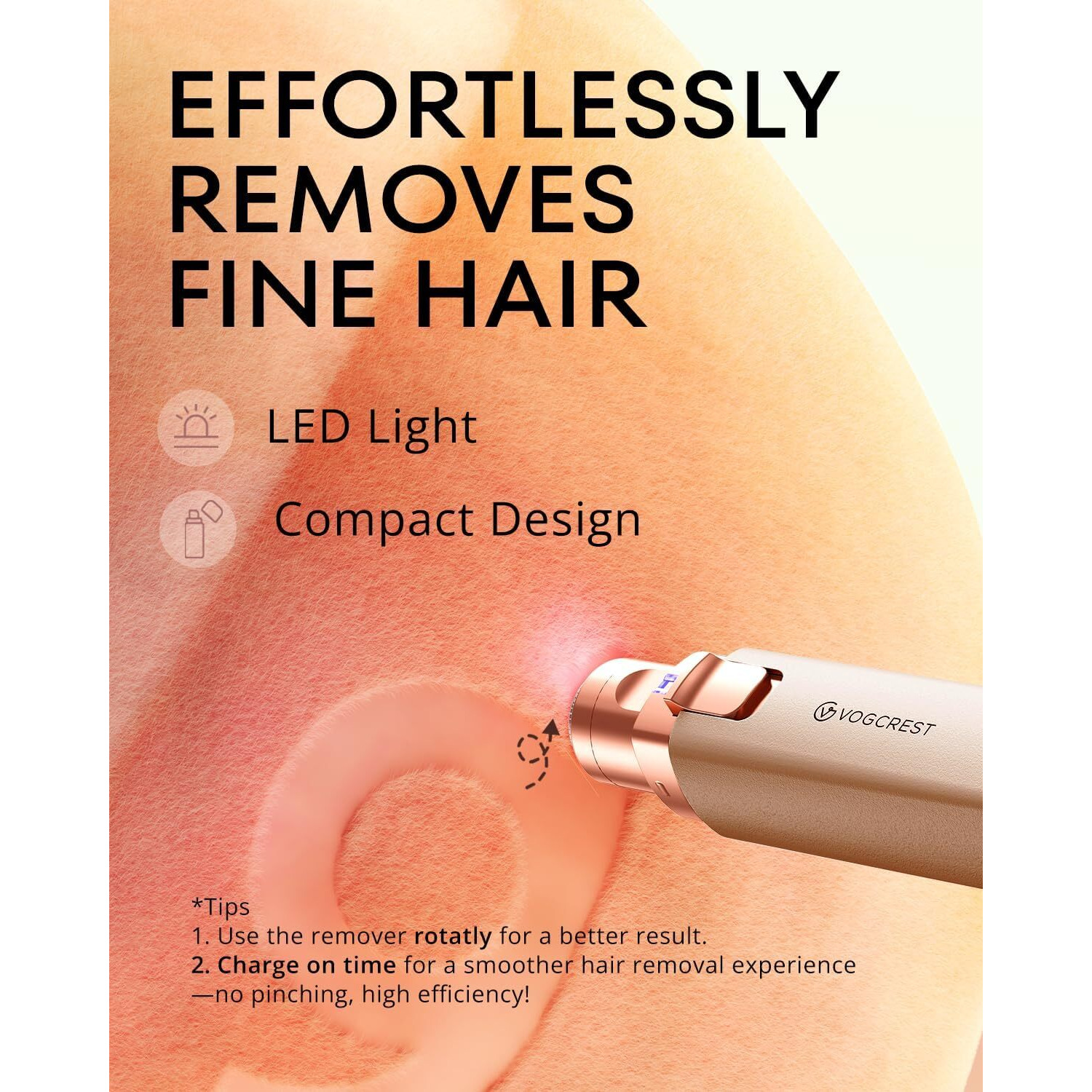 Vg Vogcrest Rechargeable Facial Hair Removal For Women 2-In-1 Electric Eyebrow And Facial Hair Removal Device - Suitable For Eyebrows Chin Cheeks Features A Built-In Led Light (Gold)