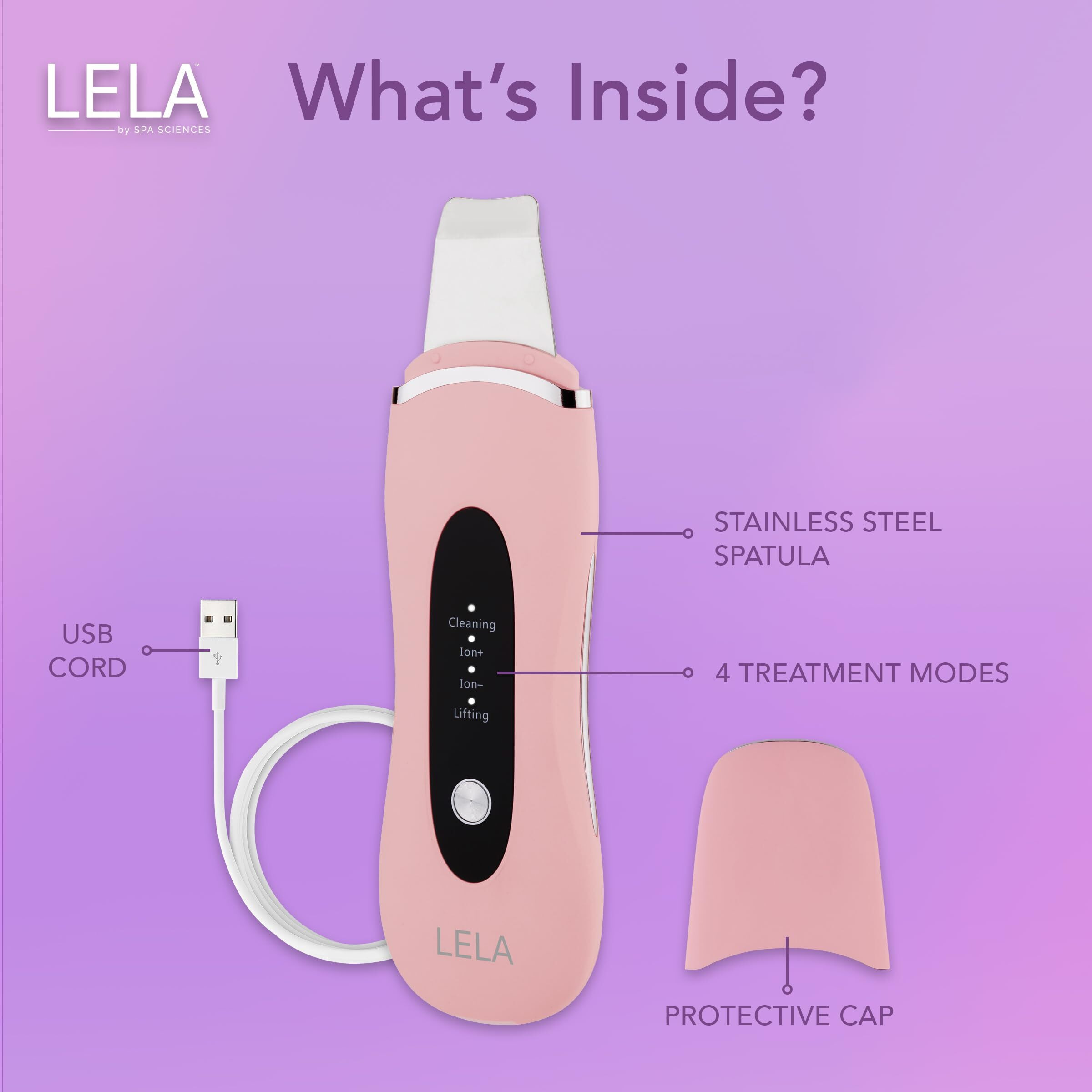 Spa Sciences - Lela - 4-In-1 Facial Spatula For Deep Cleansing, Pore Extraction, Serum Infusion, Anti-Aging And Contouring