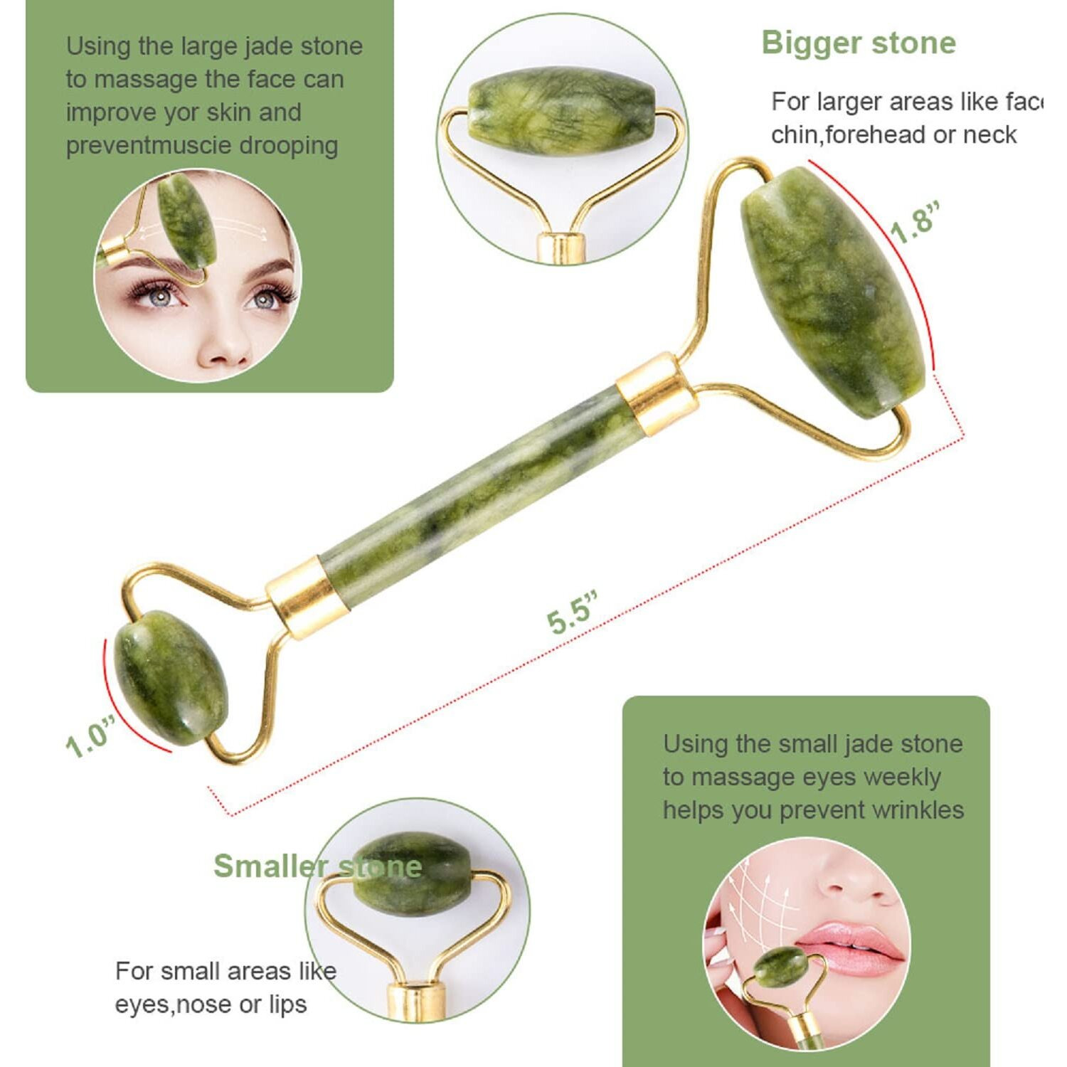 Fuvooi Jade Gua Sha Facial Massager Set - 5 In 1 Skin Care Tools With Roller And Massager
