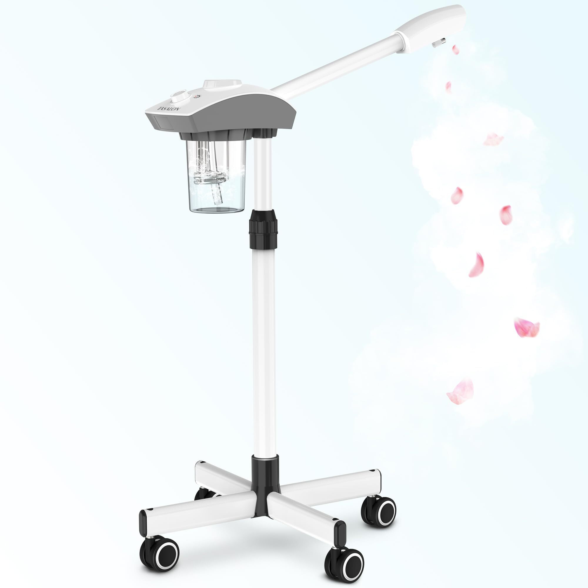 Tasalon Professional Facial Steamer Machine On Wheels, Standing Esthetician Steamer With Hot Ozone Mist, Facial Be Used For Skin Rejuvenation, Steamer For Facial Used For Spa Or Personal Care, White