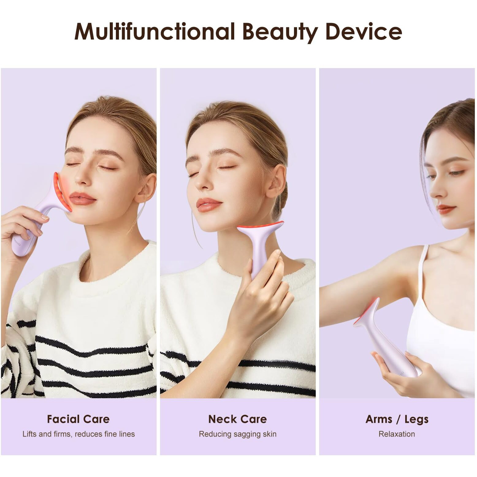 Facial And Neck Massager For Face, Neck - Skin Lifting & Firming - Wrinkle & Dark Circle Reducer - At Home Skin Care Face Sculpting Tool And Neck Massager-Pastel Purple