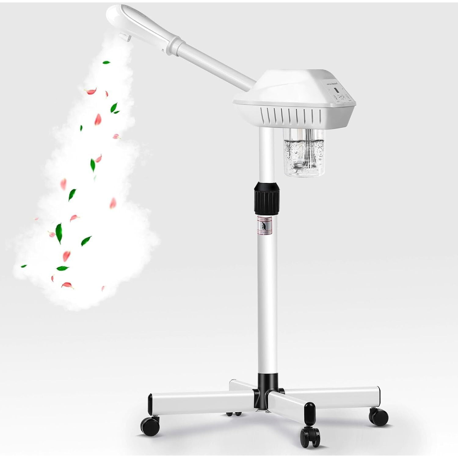 Professional Facial Steamer On Wheels, Esthetician Steamer With Hot Ozone Mist, Stand Face Steamer For Facial Deep Cleaning, Steamer For Facial For Personal Care Or Spa, White