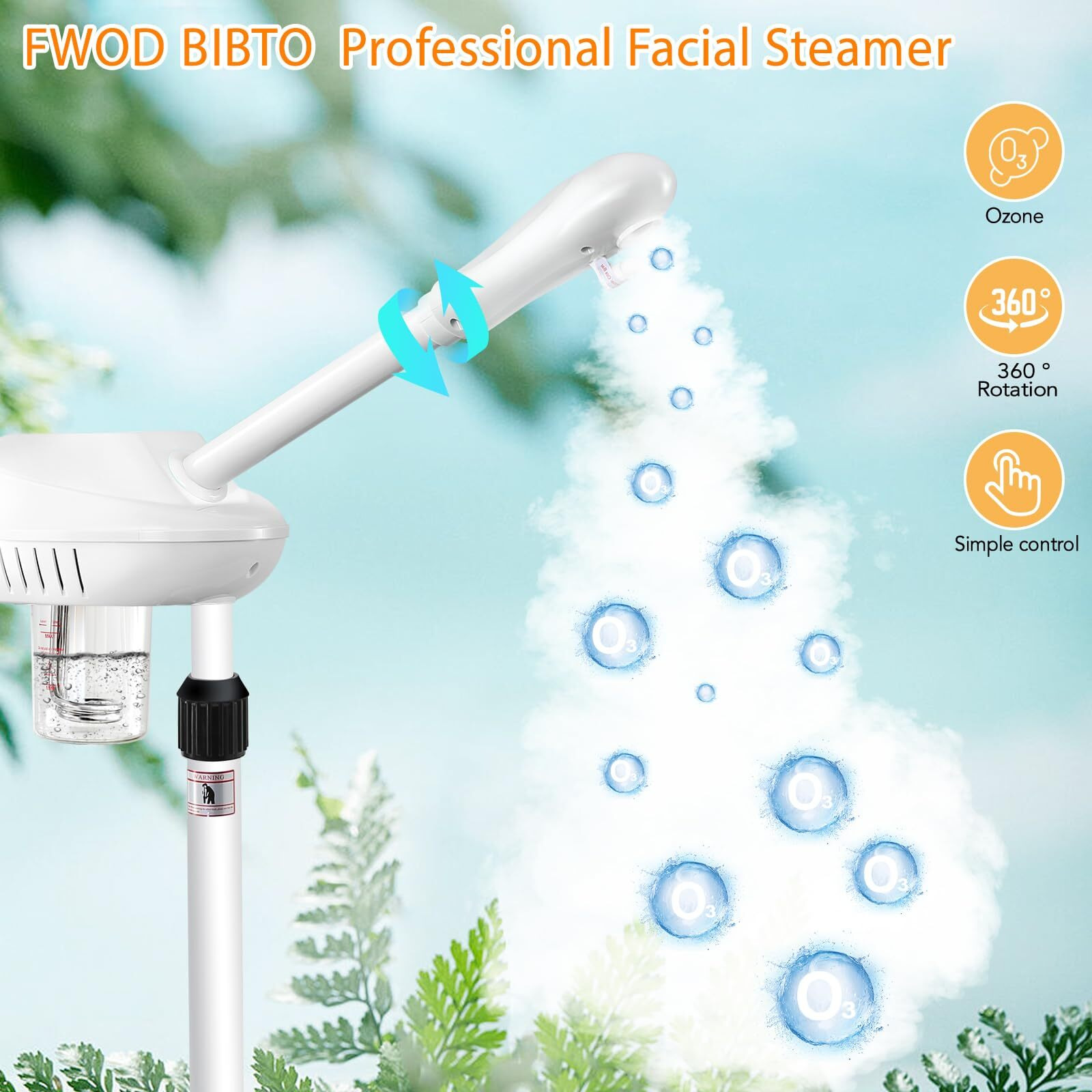 Professional Facial Steamer On Wheels, Esthetician Steamer With Hot Ozone Mist, Stand Face Steamer For Facial Deep Cleaning, Steamer For Facial For Personal Care Or Spa, White