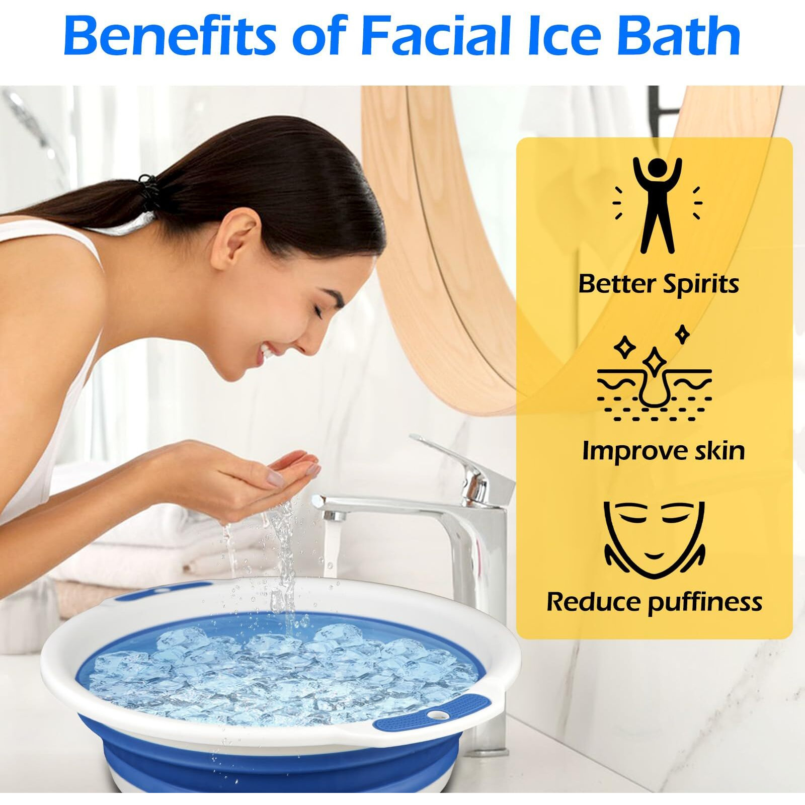 Facial Ice Bath Kit, Ice Water Face Cold Plunge, Foldable Ice Bath Face Bowl With Reusable Cubes For Face Ice Bath, Portable Ice Bath Face Bowl, Face Ice Bath Water Chiller, Cold Plunge Chiller (Blue)