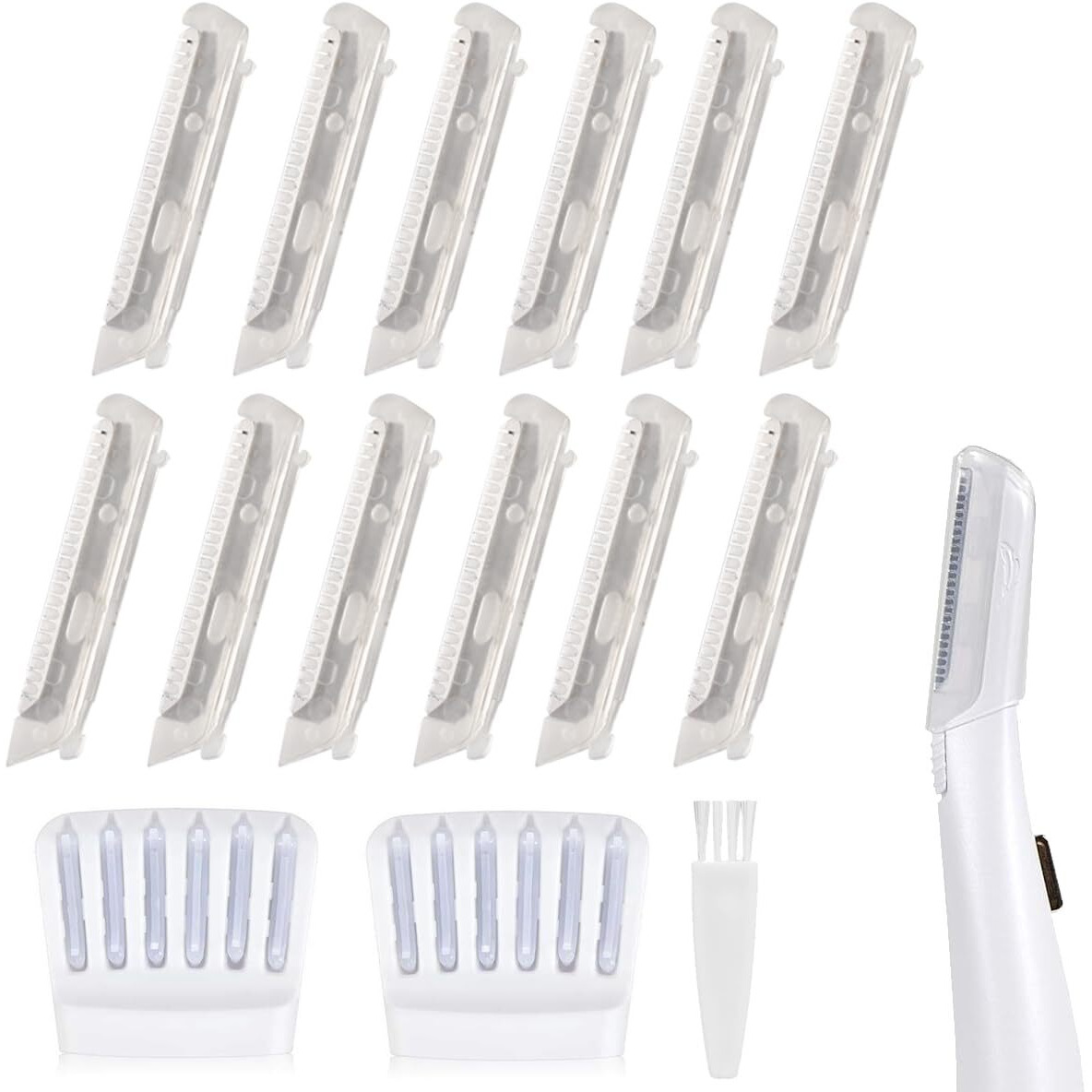 12 Pack Replacement Heads For Finishing Touch Flawless Dermaplane Glo Facial Exfoliation Tool, Replacement Blades For Flawless Dermaplane Glo Razor- Include Replace Tray + Clean Brush