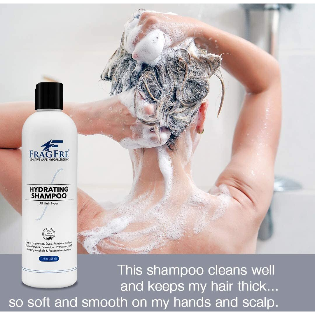 Fragfre Hydrating Sensitive Skin Shampoo 12 Oz - Sulfate-Free, Fragrance-Free, Paraben-Free, Color-Safe, Hypoallergenic, Mild Hair Cleanser - Gluten-Free, Vegan, Cruelty-Free, With Natural Cucumber