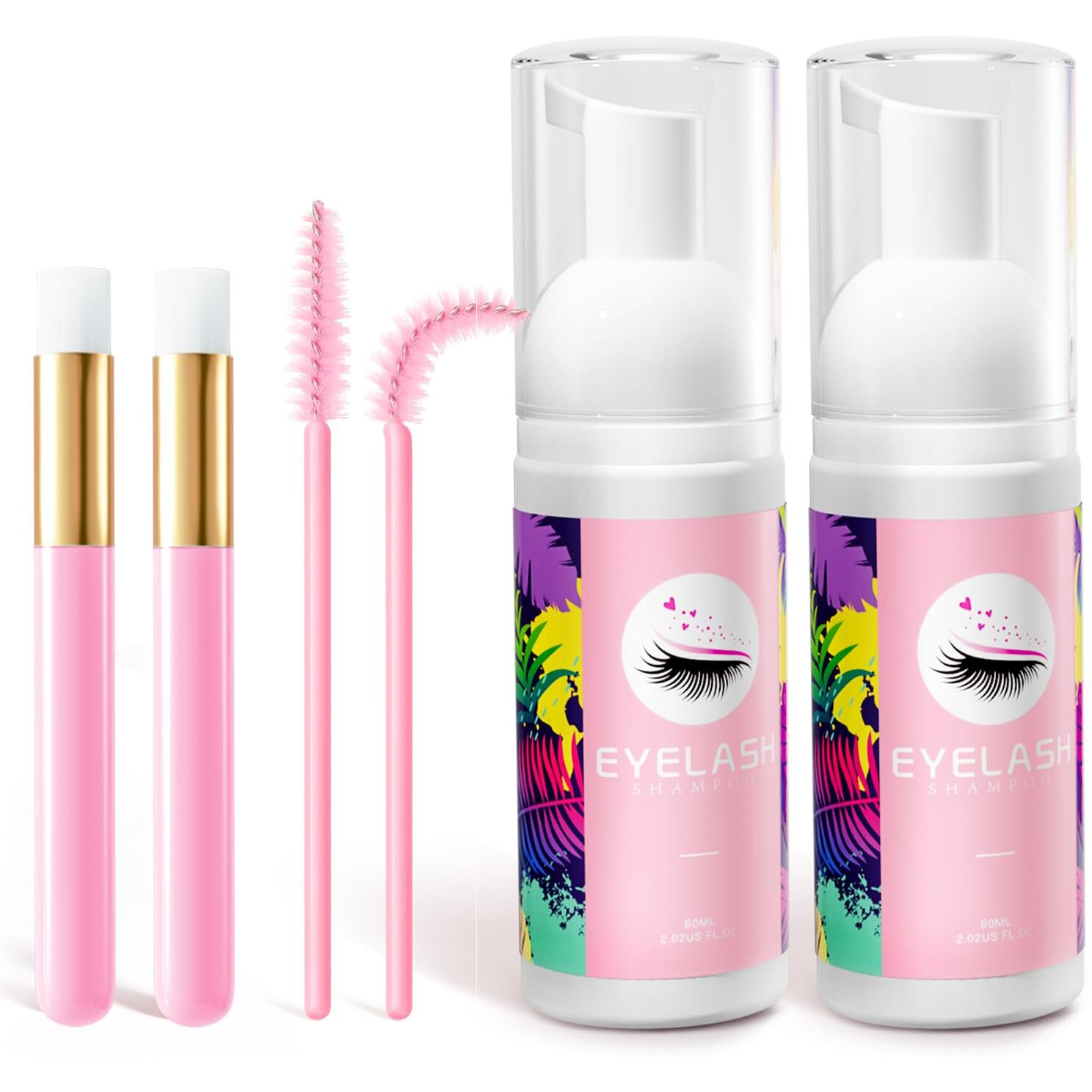 Buqikma Lash Shampoo Kit - Lash Cleaning For Eyelash Extension, 60Ml/2.11Fl.Oz Eyelash With Lash Shampoo Brushes Gentle Lash Extension Cleanser For Professional Salon Use And Home Use (2 Pcs)