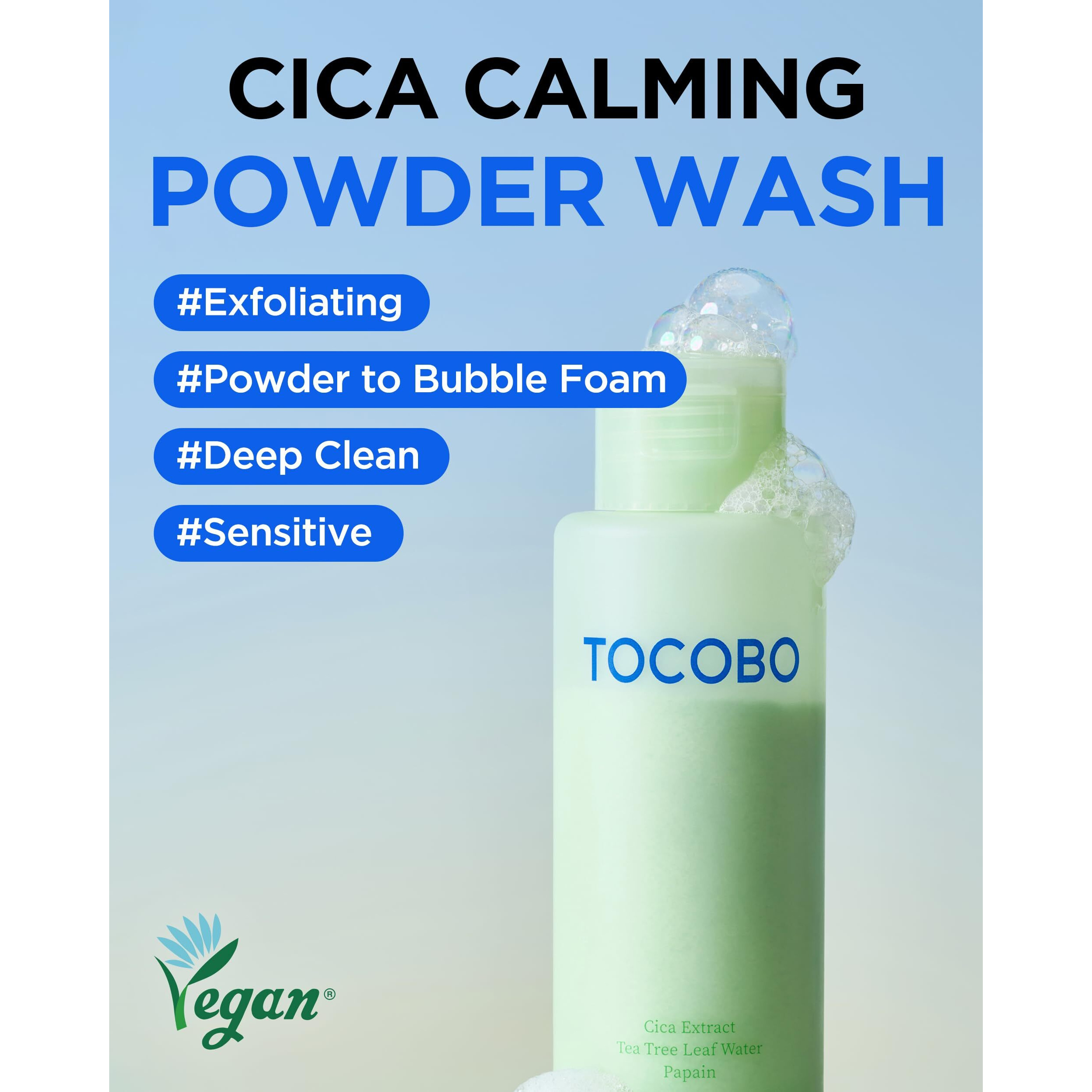 Tocobo Cica Calming Powder Wash - Korean Enzyme Face Cleanser With Cica, Tea Tree & Papain - Hypoallergenic Low Ph Powder Cleanser For Sensitive Skin, Pore Purifying & Exfoliating,. 1.69 Oz.