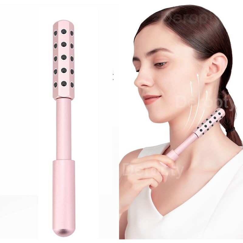 Deropty Beauty Massage Roller, Facial Massage Tool, 30 Germanium Stone Uplifting Face,Uplifting Face Massager Roller (Pink)