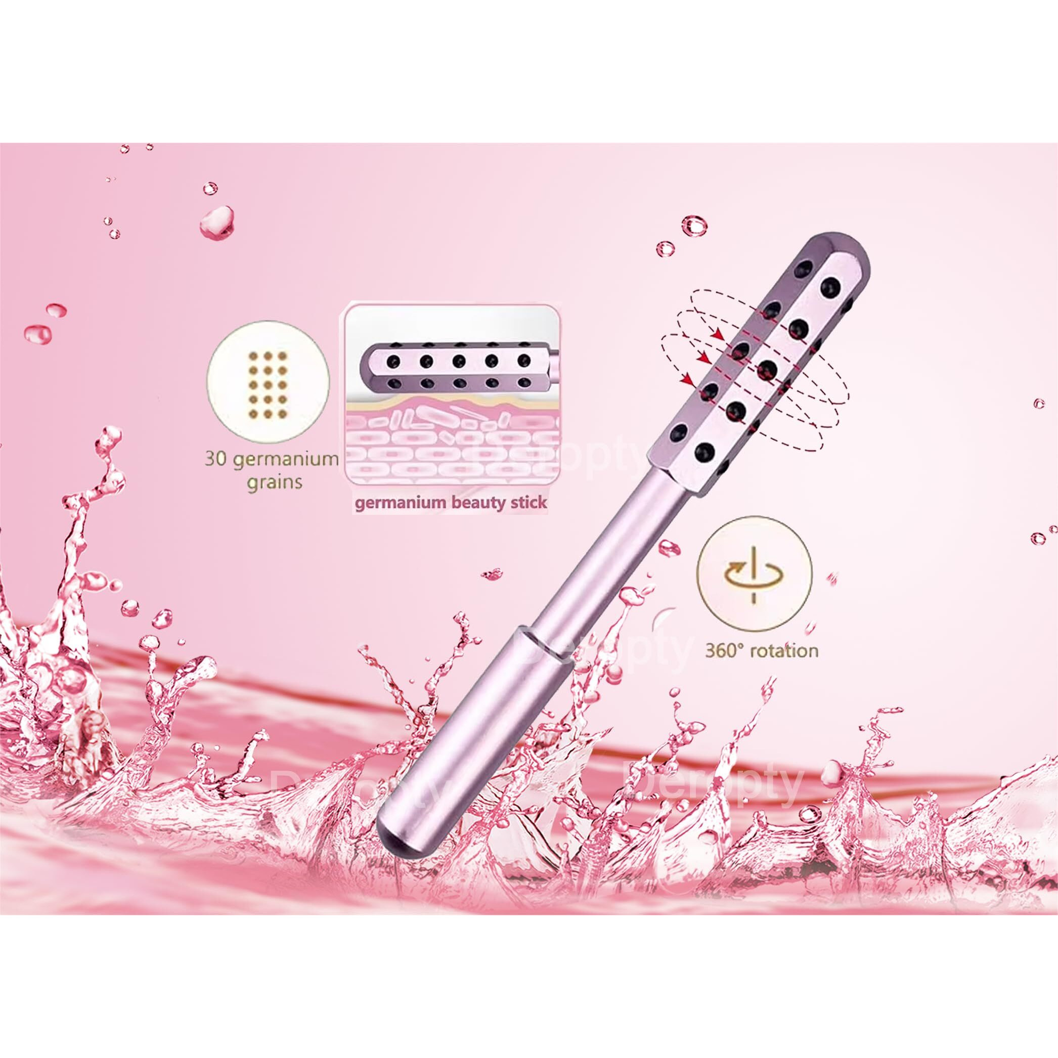 Deropty Beauty Massage Roller, Facial Massage Tool, 30 Germanium Stone Uplifting Face,Uplifting Face Massager Roller (Pink)