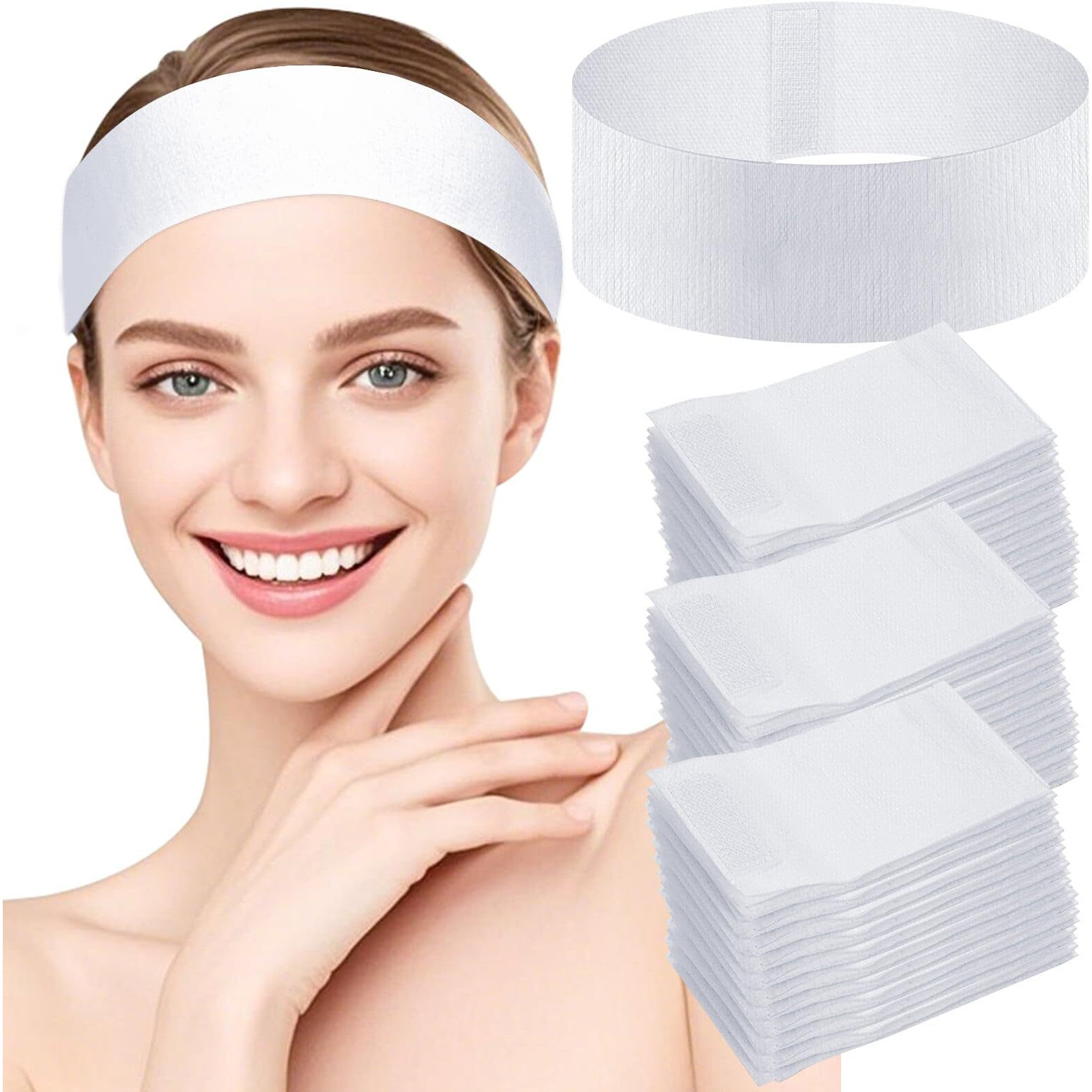 40 Pcs Disposable Spa Facial Headbands, Stretch Headband Wrap With Adjustable Magic Tape, Esthetician Spa Headband Stretch Non-Woven Facial Skincare For Women Sport Yoga Salon Shower