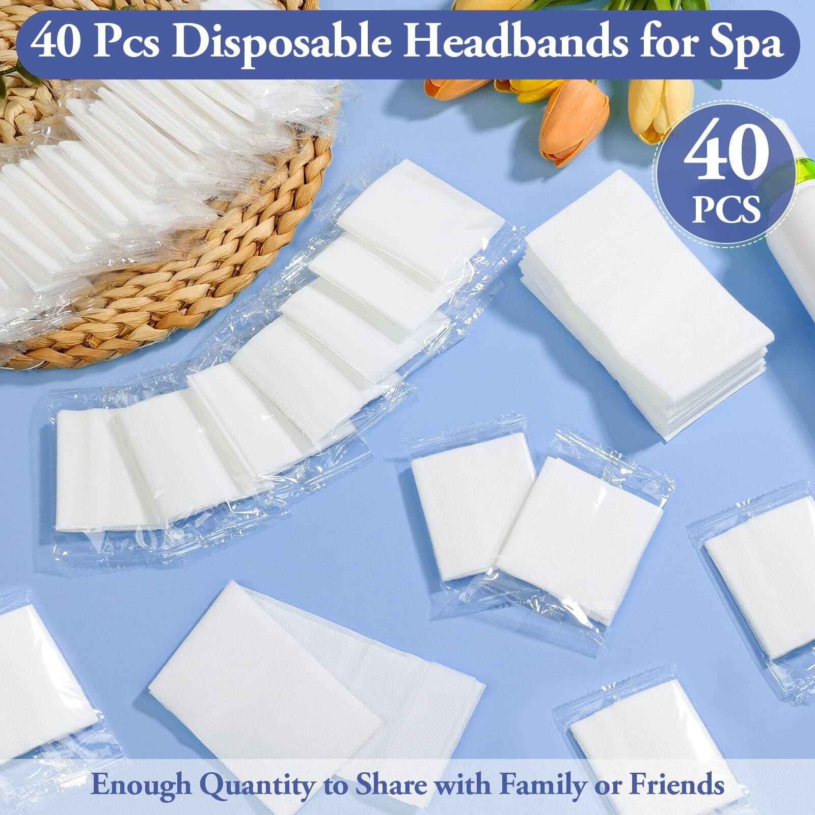 40 Pcs Disposable Spa Facial Headbands, Stretch Headband Wrap With Adjustable Magic Tape, Esthetician Spa Headband Stretch Non-Woven Facial Skincare For Women Sport Yoga Salon Shower