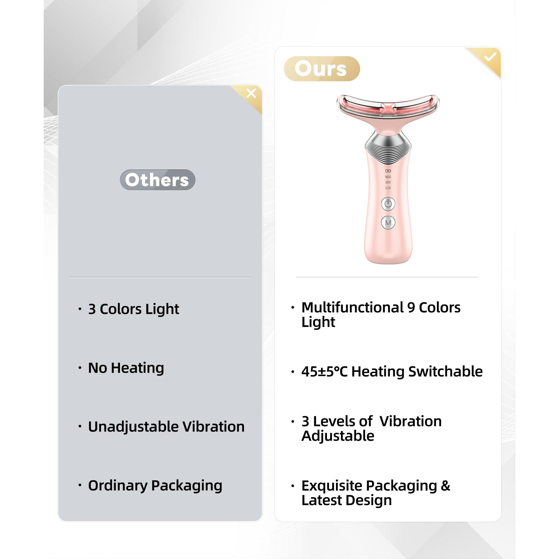 Dopsikn 9-In-1 Red-Light-Therapy-For-Face-And-Neck, Portable Facial Massager Tool With Adjustable Vibration & Thermals For Wrinkles, Double Chin, Pink