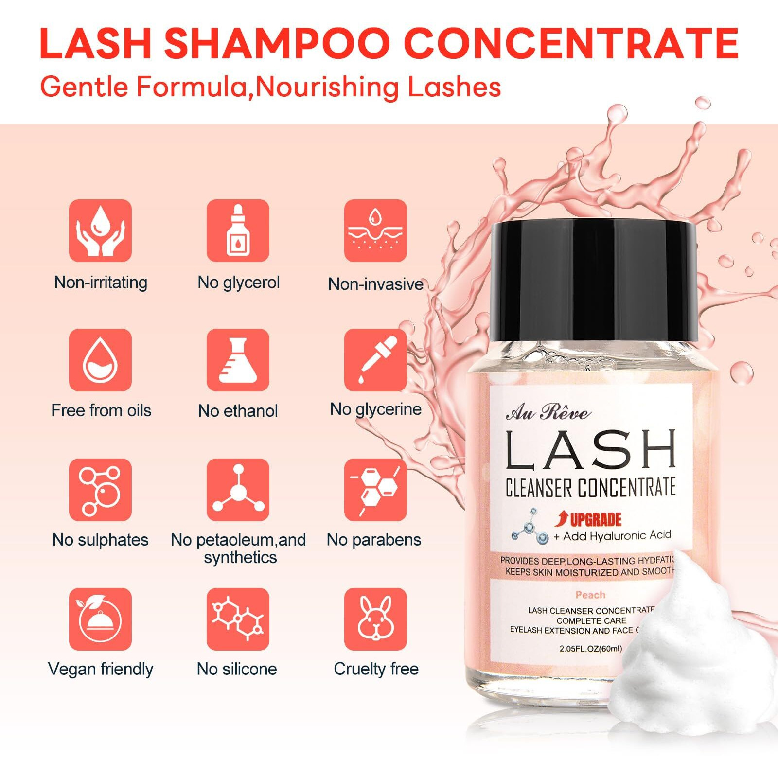 Aureve Lash Shampoo Concentrate 60Ml Lash Cleanser Concentrate Add Hyaluronic Acid Oil-Free Lash Extension Shampoo Perfect For Salon