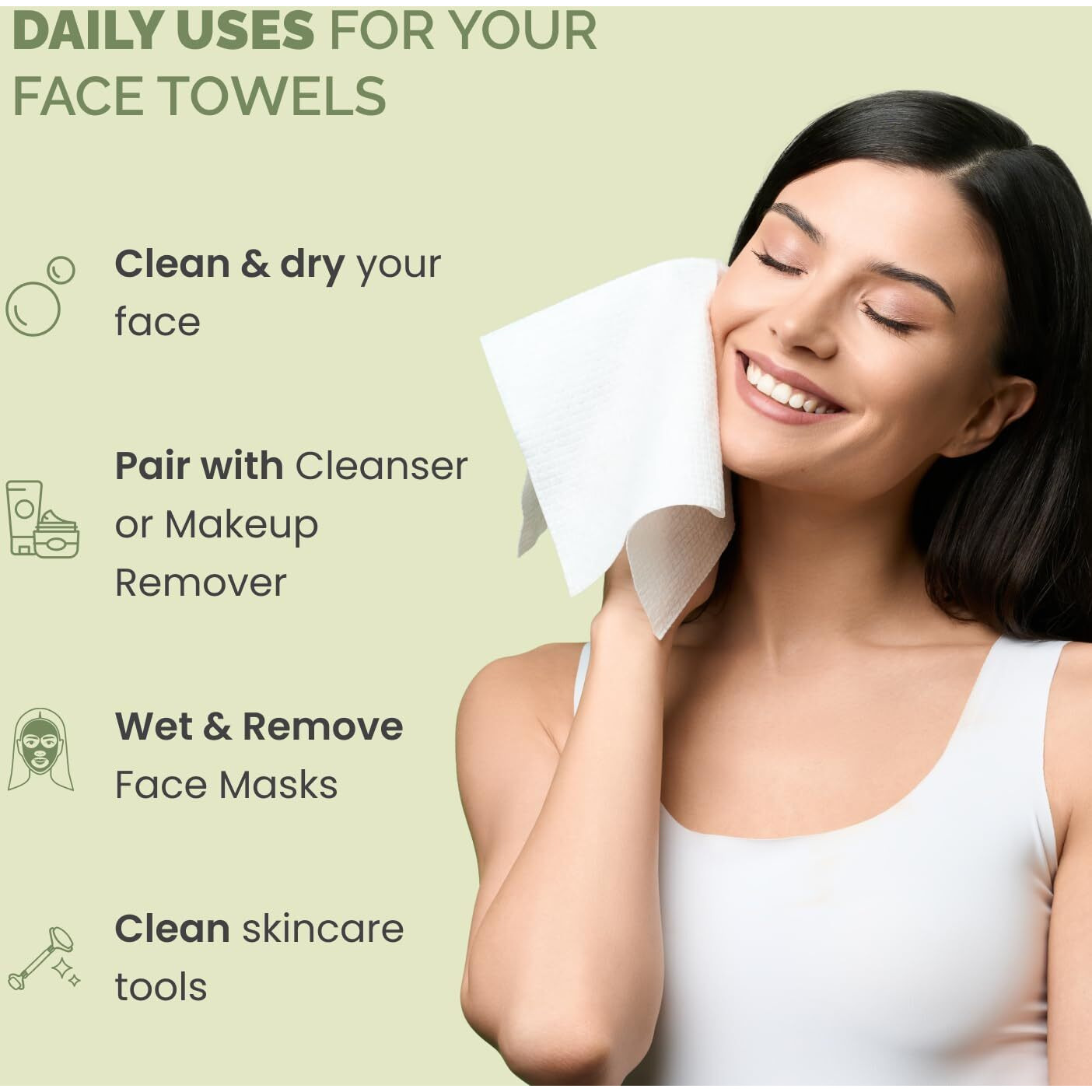 Plantifique Disposable Face Towels Xl 10"&quotX12"" - 100% Biodegradable Viscose Facial Towelettes For Women Skin Care - Face Cleaning Towel 30 Count