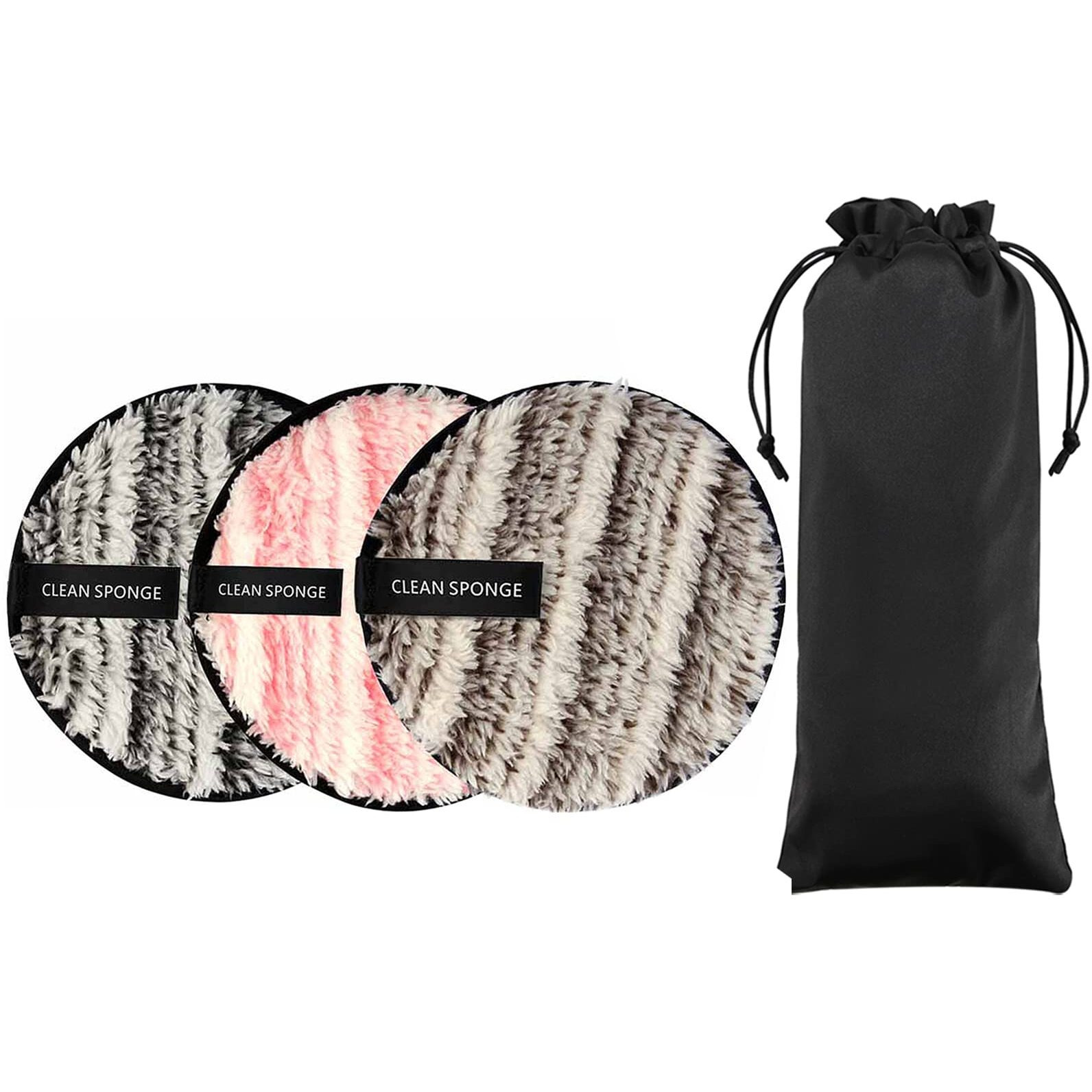 Vtrem 3 Colors Reusable Makeup Remover Pads Soft Facial Cleaning Puffs Towels Face Eye Lip Remover Pads Double-Side Washable Make Up Removing Cloth Microfiber, Pink/Brown/Black