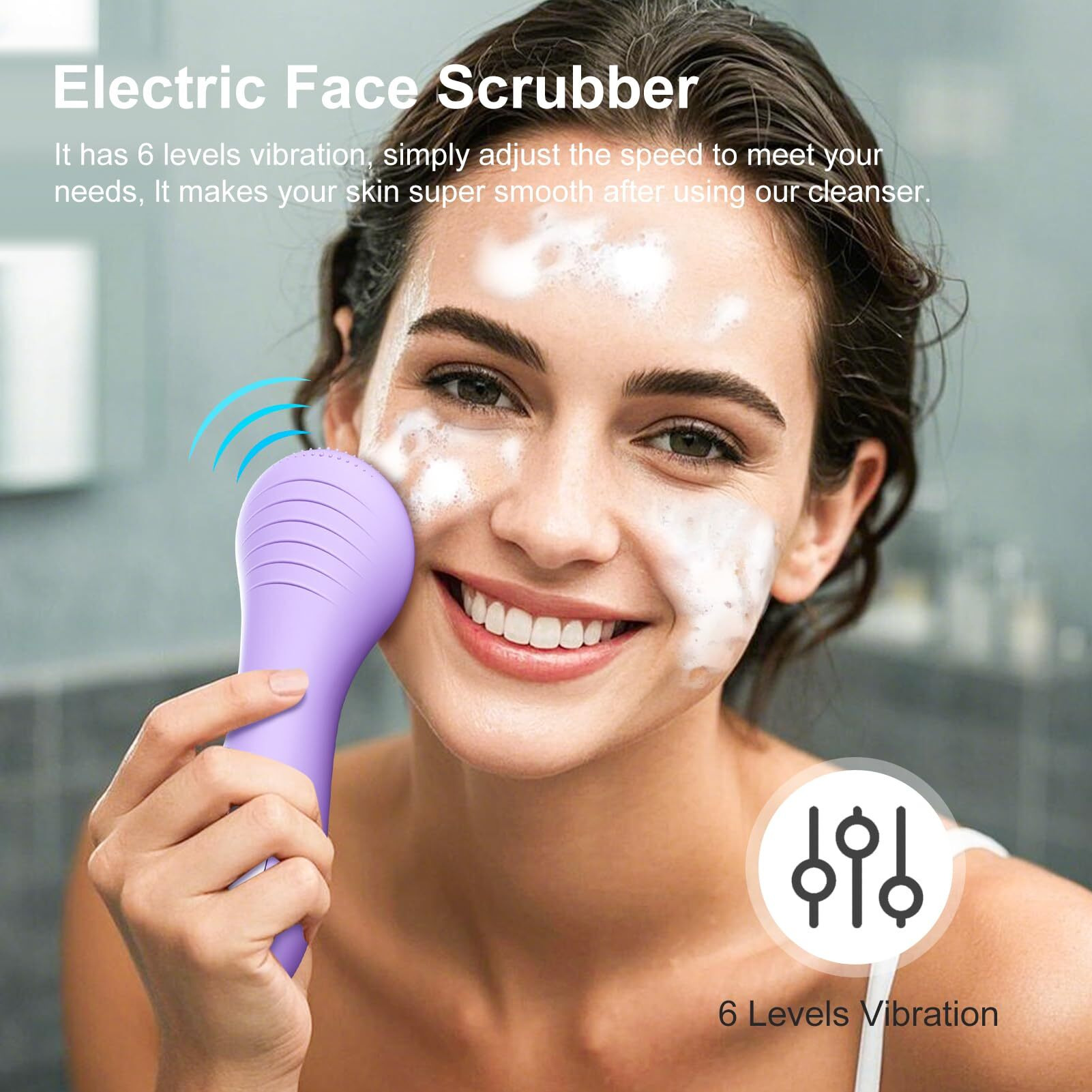 Owlmate Facial Cleansing Brush, Electric Face Scrubber For Men & Women Waterproof Rechargeable Sonic Vibrating Soft Silicone Face Cleanser Brush For Deep Cleansing, Exfoliating, Massaging (Purple)