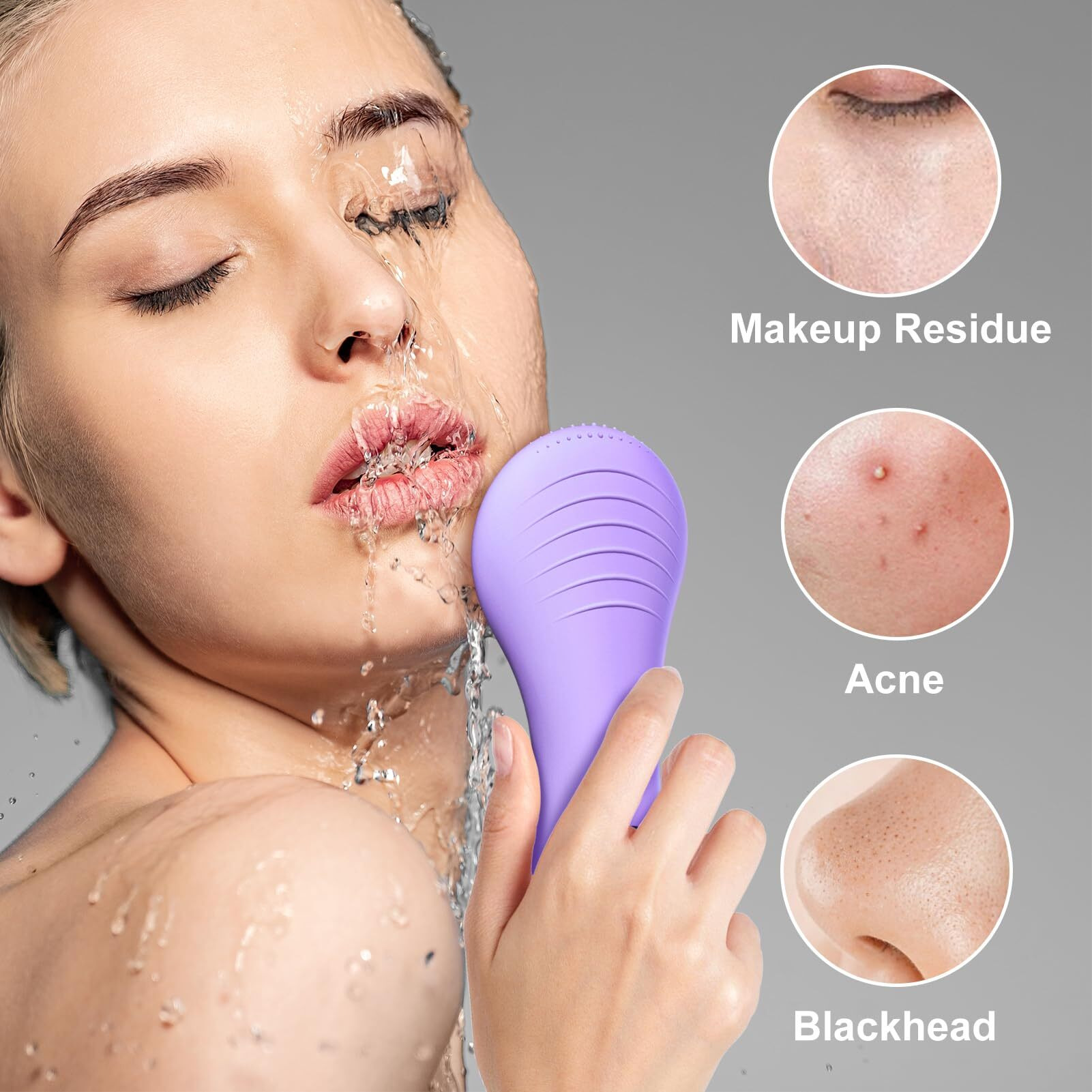 Owlmate Facial Cleansing Brush, Electric Face Scrubber For Men & Women Waterproof Rechargeable Sonic Vibrating Soft Silicone Face Cleanser Brush For Deep Cleansing, Exfoliating, Massaging (Purple)