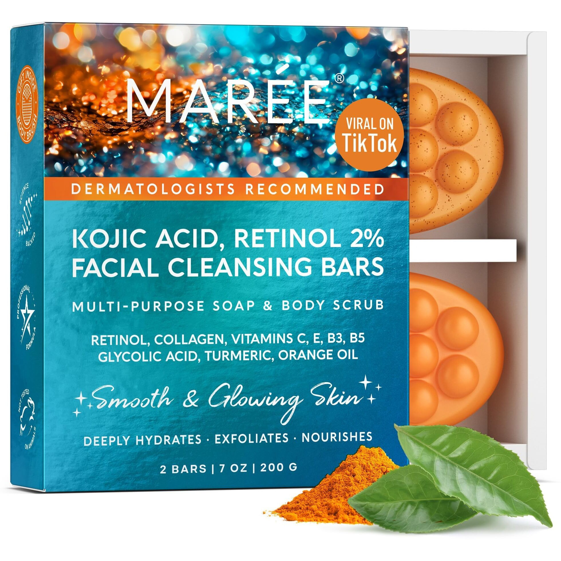 Maree Kojic Acid Soap & Scrub - Brightening Kojic Acid And Turmeric Soap For Dark Spot And Hyperpigmentation - Dark Spot Remover For Face & Body Wash - Acido Kojico Cream Bar Soaps