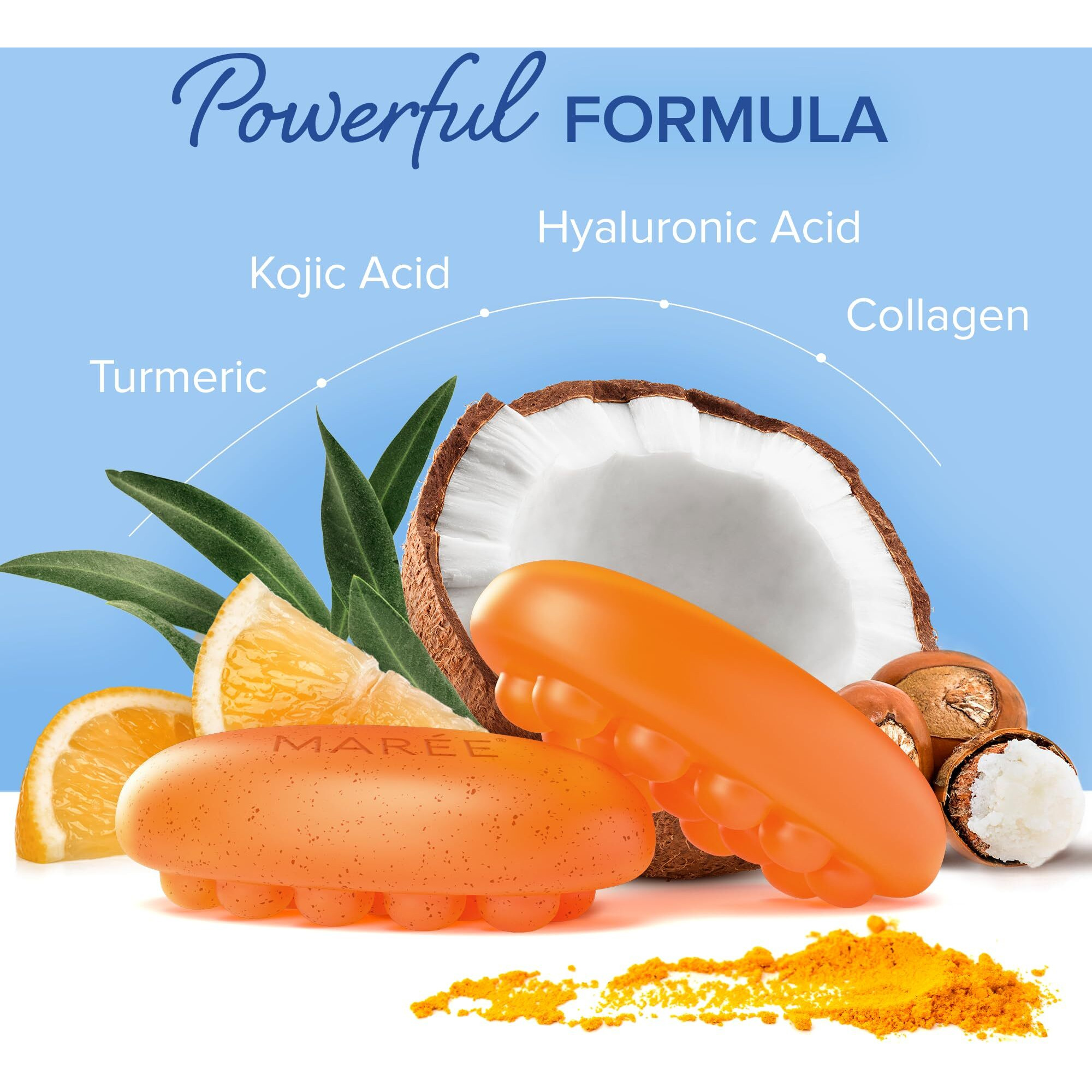 Maree Kojic Acid Soap & Scrub - Brightening Kojic Acid And Turmeric Soap For Dark Spot And Hyperpigmentation - Dark Spot Remover For Face & Body Wash - Acido Kojico Cream Bar Soaps