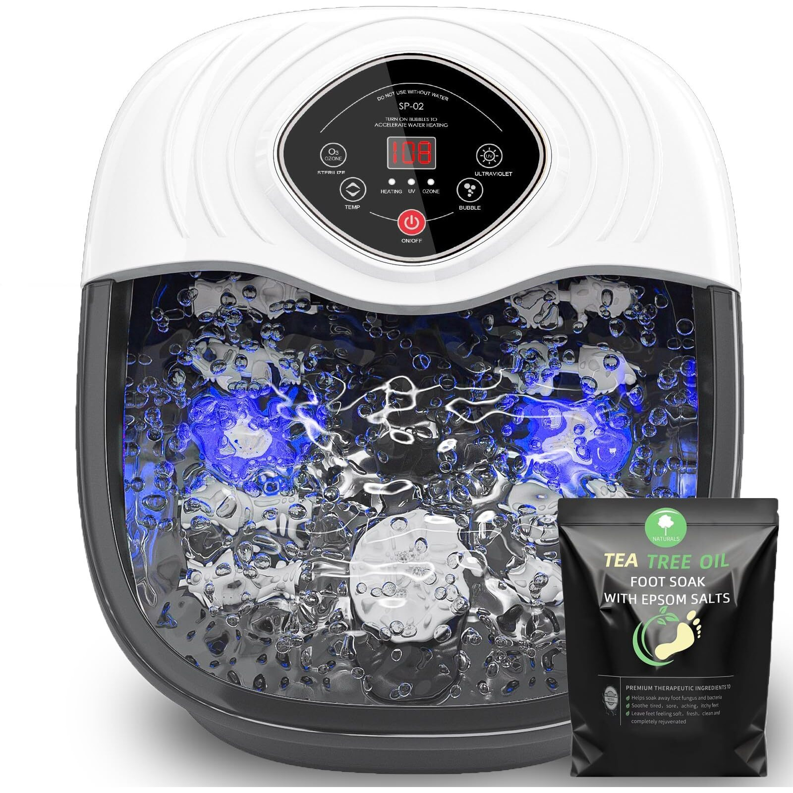 Closewave Foot Spa Bath Massager With Heat, Shiatsu Rollers, Uv & Ozone Bubbles - Includes Tea Tree Oil Epsom Salt, Relieves Stress And Foot Pain - Home Pedicure Soak Tub Gift For Women/Men, Mom/Dad