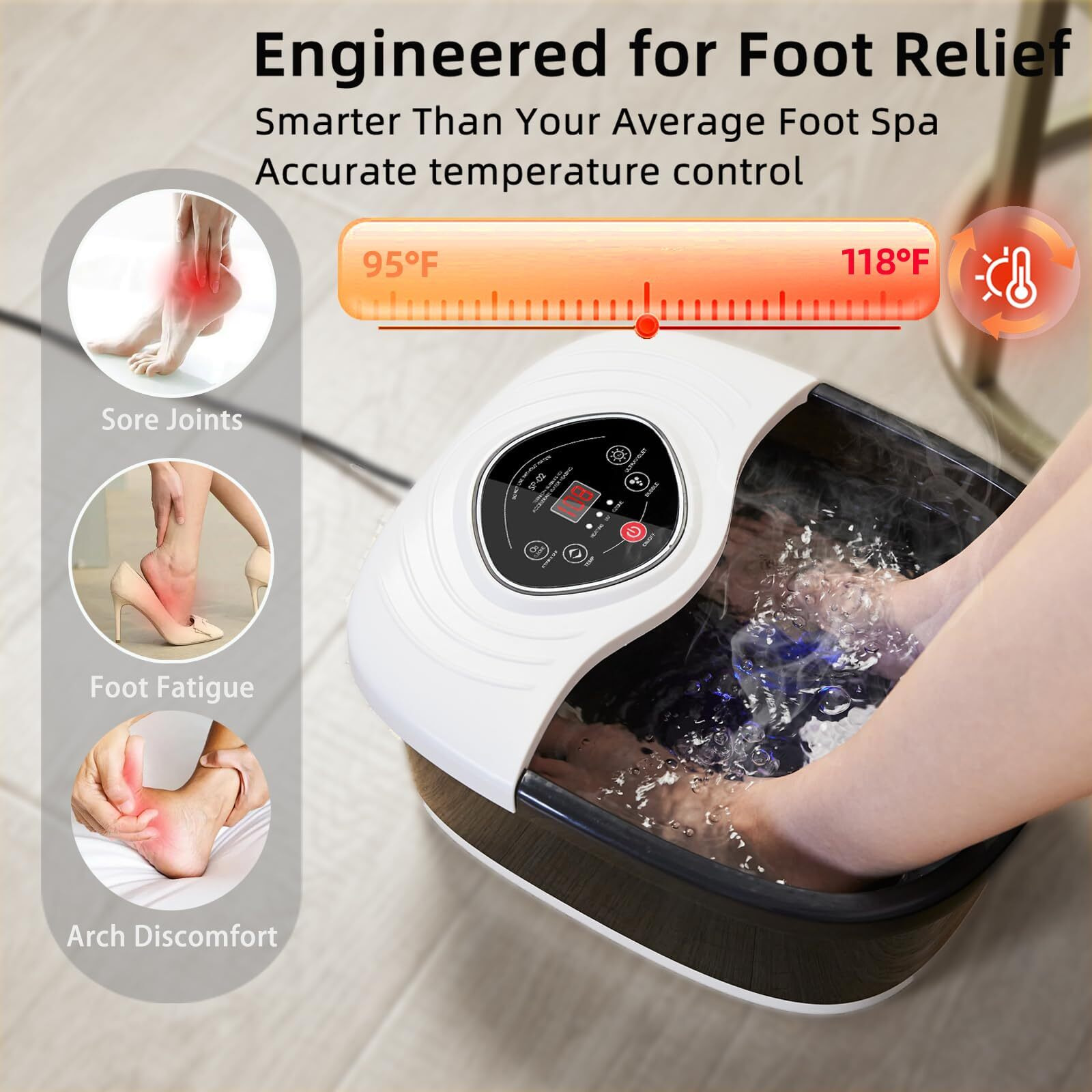 Closewave Foot Spa Bath Massager With Heat, Shiatsu Rollers, Uv & Ozone Bubbles - Includes Tea Tree Oil Epsom Salt, Relieves Stress And Foot Pain - Home Pedicure Soak Tub Gift For Women/Men, Mom/Dad