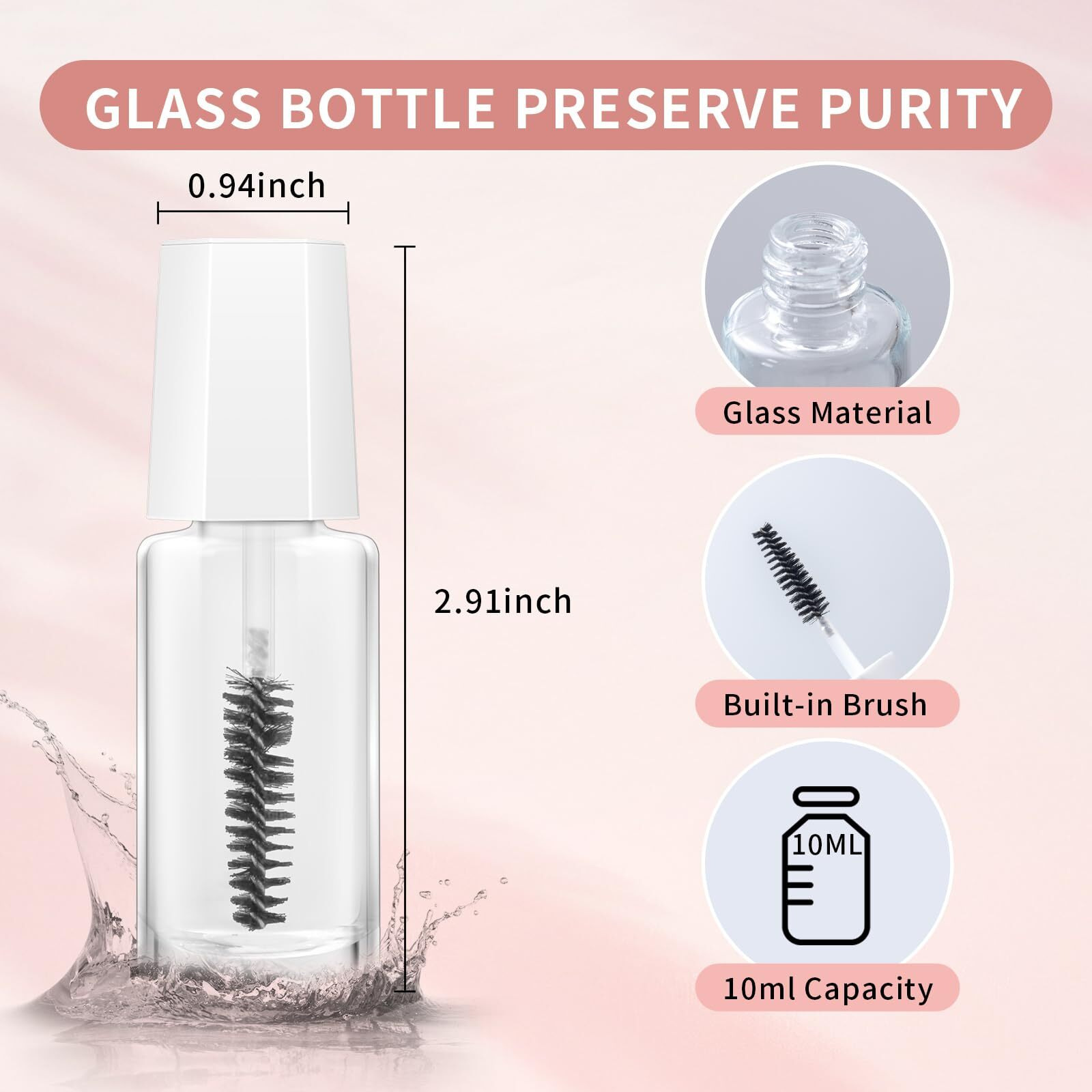 Glass Empty Mascara Tube And Wand (3Pack, 10Ml) Leakproof Mascara Tubes Empty For Castor Oil, Lash Serum, Brow Growth Oil - Eyelash Serum Applicator Glass Bottle With Wand, Stopper, 2 Funnel & Dropper