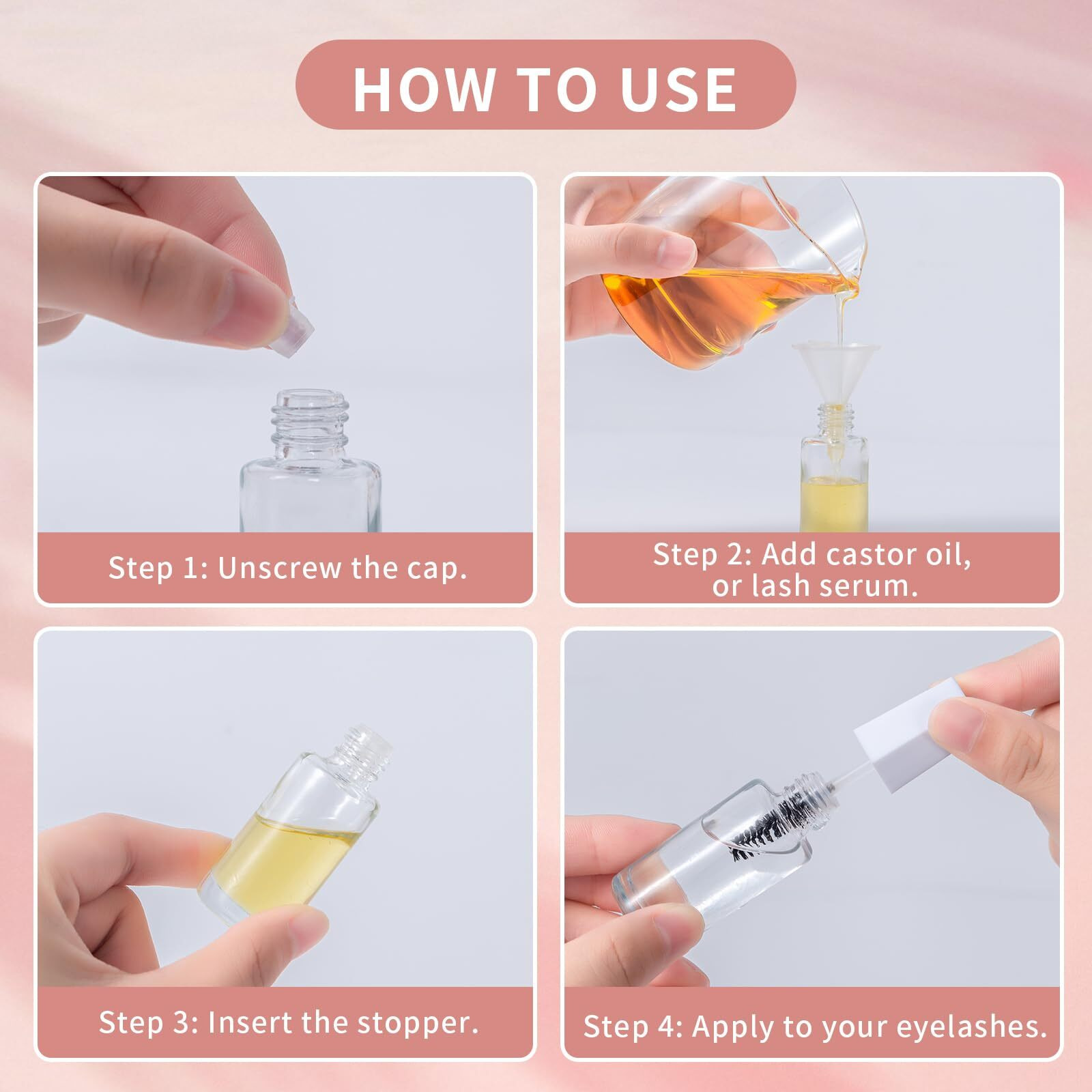 Glass Empty Mascara Tube And Wand (3Pack, 10Ml) Leakproof Mascara Tubes Empty For Castor Oil, Lash Serum, Brow Growth Oil - Eyelash Serum Applicator Glass Bottle With Wand, Stopper, 2 Funnel & Dropper