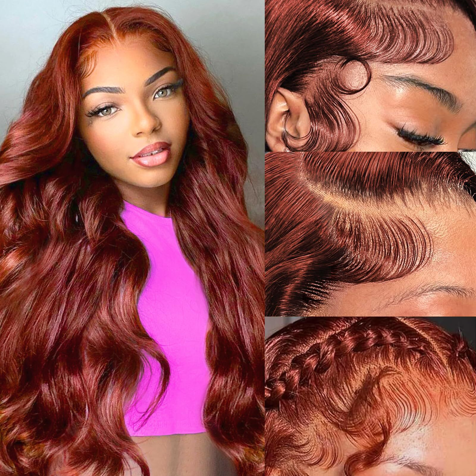 Ozkan 13X6 Reddish Brown Hd Lace Front Wigs Human Hair Pre Plucked With Baby Hair 33 Brazilian Full Lace Frontal Wig Body Wave Wig For Women 180% Density Auburn Brown 20 Inch