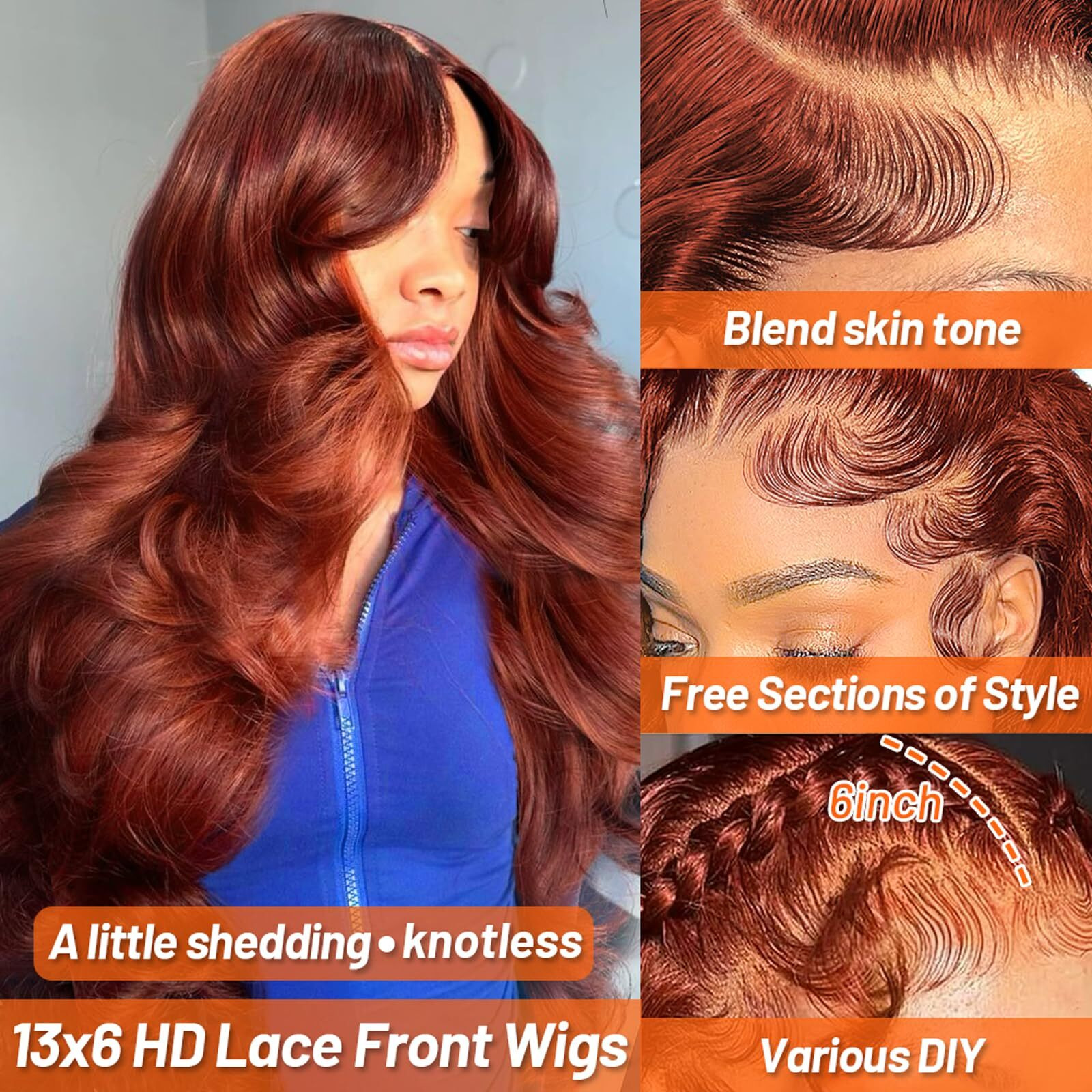 Ozkan 13X6 Reddish Brown Hd Lace Front Wigs Human Hair Pre Plucked With Baby Hair 33 Brazilian Full Lace Frontal Wig Body Wave Wig For Women 180% Density Auburn Brown 20 Inch