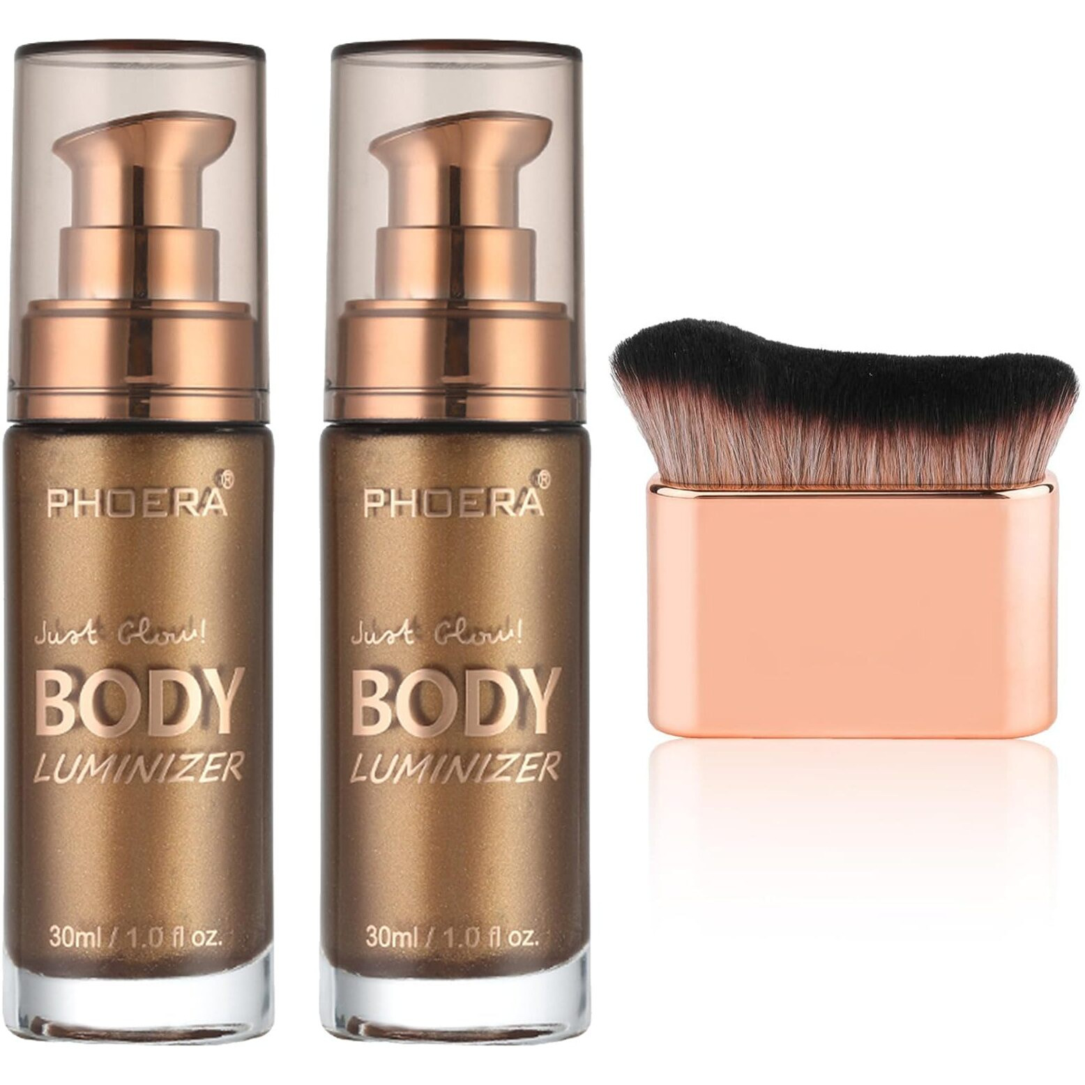 Phoera Body Shimmer Oil,Waterproof Long Lasting Moisturizing Body Luminizer Glow, Illuminator Highlighter For Face With Makup Bursh, 1Oz/Jars(2Pcs 103 Glistening Bronze)