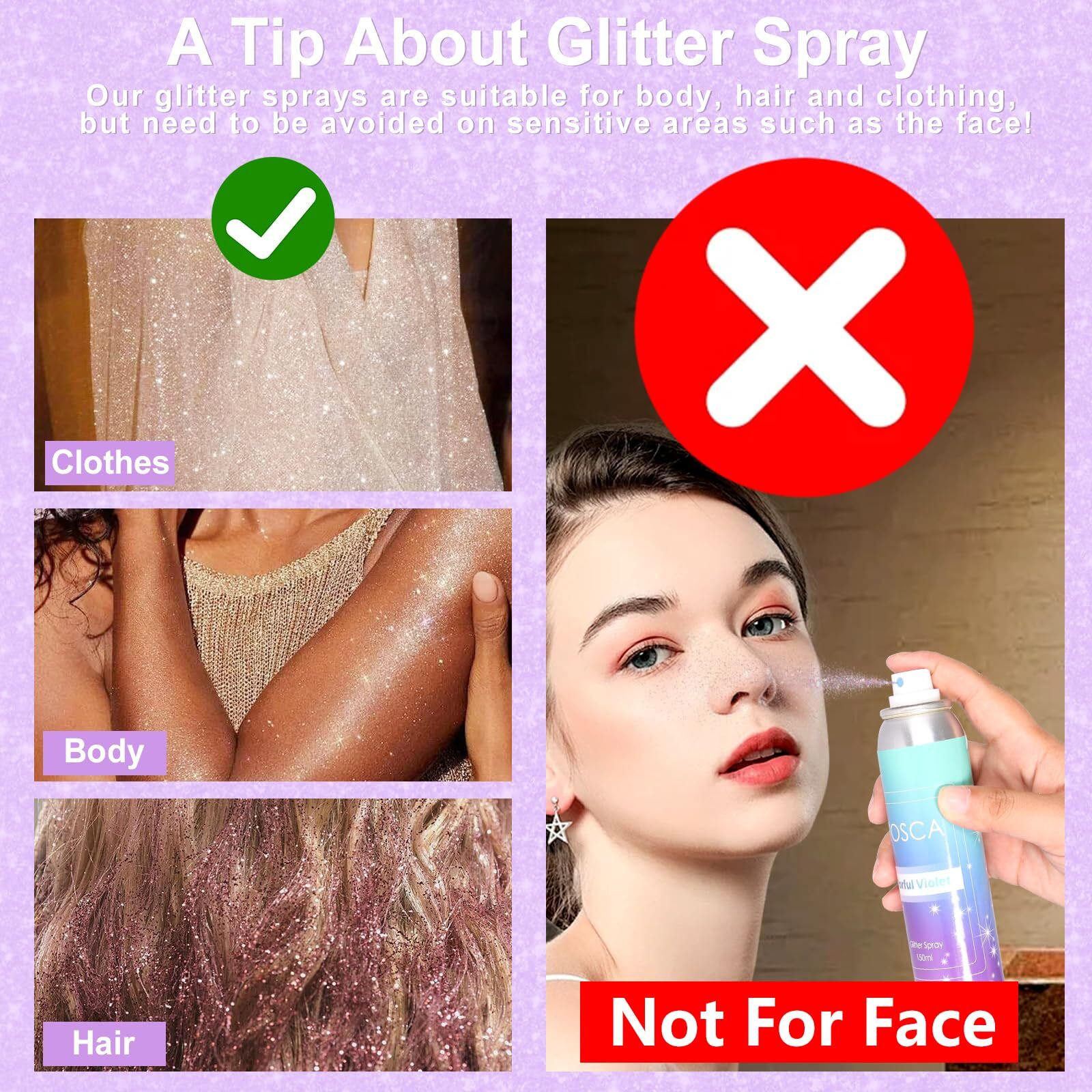 Yosca Body Glitter Spray, 150Ml Shimmer Hairspray For Hair, Body, Clothes - Quick-Drying, Long-Lasting Shiny Spray For Festival, Music Concert, Party, Rave Accessories