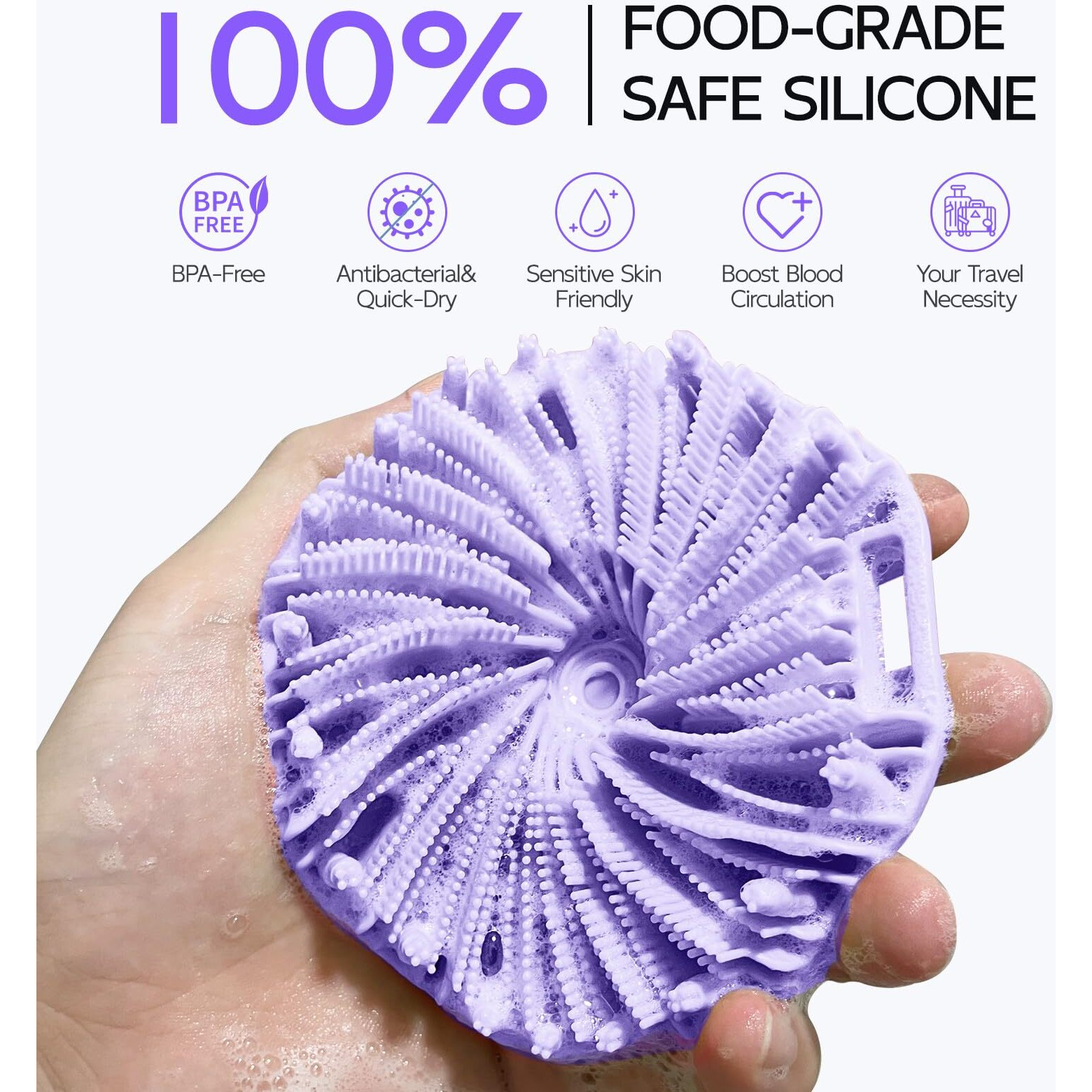 Silicone Body Scrubber 2 Counts, Exfoliating Body Wash Scrubbers Exfoliator, Shower Body Brush For Effective Showering Exfoliation And Gentle Massage (Black+Purple)