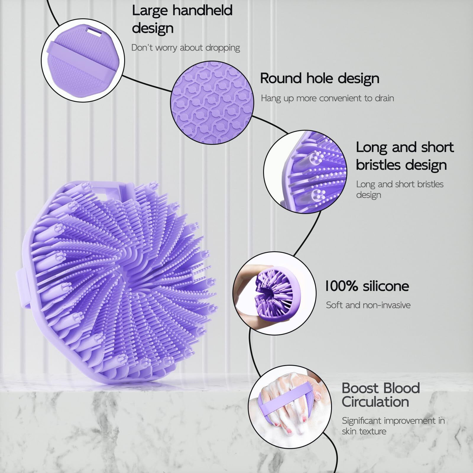 Silicone Body Scrubber 2 Counts, Exfoliating Body Wash Scrubbers Exfoliator, Shower Body Brush For Effective Showering Exfoliation And Gentle Massage (Black+Purple)