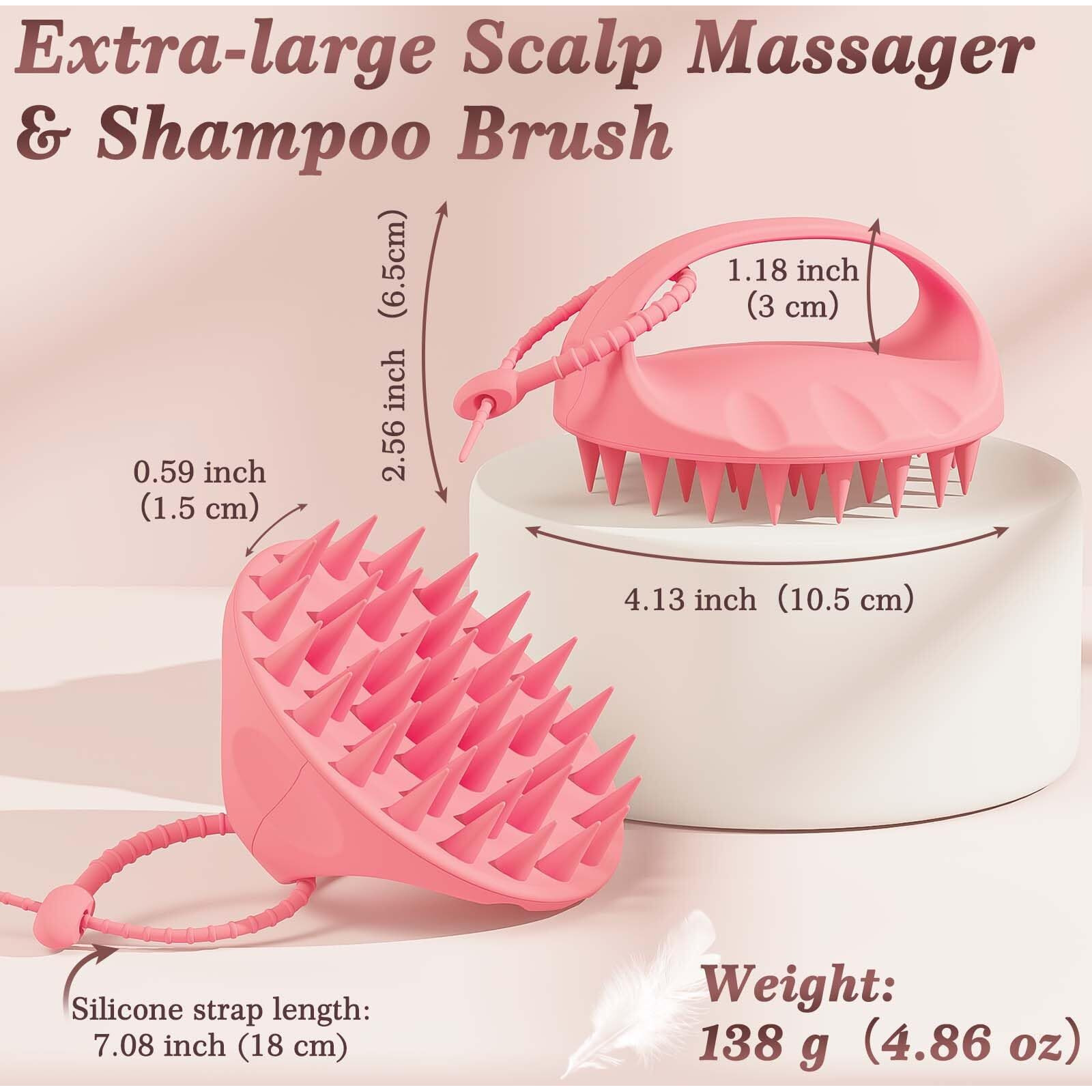 Manmihealth Silicone Back Scrubber & Soft Bath Glove, Silicone Scalp Massager Set 5 Pcs, Super-Exfoliating Body Scrubber Shower Brush & Shampoo Brush Combination, With 2 Free Hooks (Style 2 Pink)