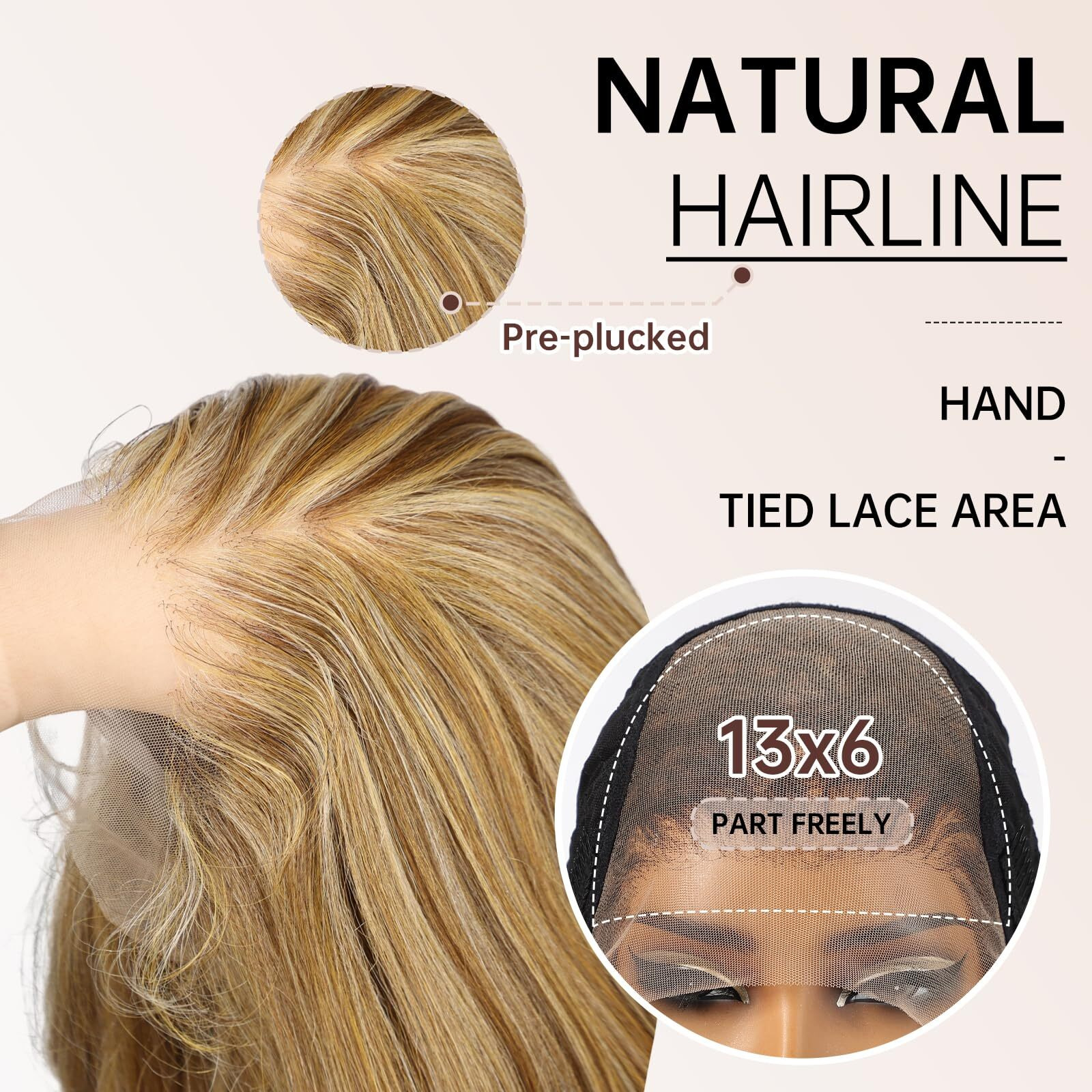 Allbell 13X6 Honey Blonde Lace Front Wig For Black Women,Glueless Synthetic Hd Lace Wigs,22Inch Body Wave Hair Replacement