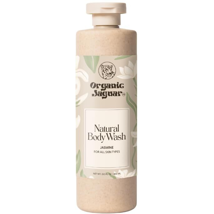Organic Jaguar Natural Body Wash With Aloe Vera Gel And Jasmine, Bath And Shower Soap Cleanser For Body Care, Leaves Skin Soft & Hydrated, Unscented, Sulfate And Paraben Free, 13.5 Fl Oz