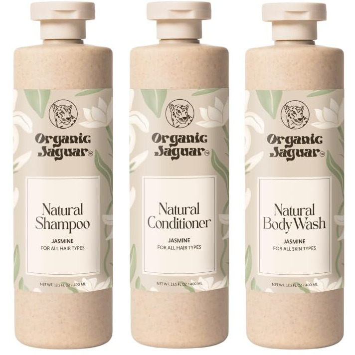 Organic Jaguar Natural Body Wash With Aloe Vera Gel And Jasmine, Bath And Shower Soap Cleanser For Body Care, Leaves Skin Soft & Hydrated, Unscented, Sulfate And Paraben Free, 13.5 Fl Oz