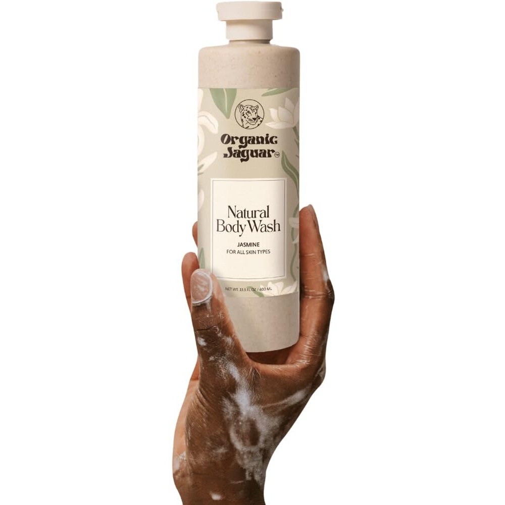 Organic Jaguar Natural Body Wash With Aloe Vera Gel And Jasmine, Bath And Shower Soap Cleanser For Body Care, Leaves Skin Soft & Hydrated, Unscented, Sulfate And Paraben Free, 13.5 Fl Oz