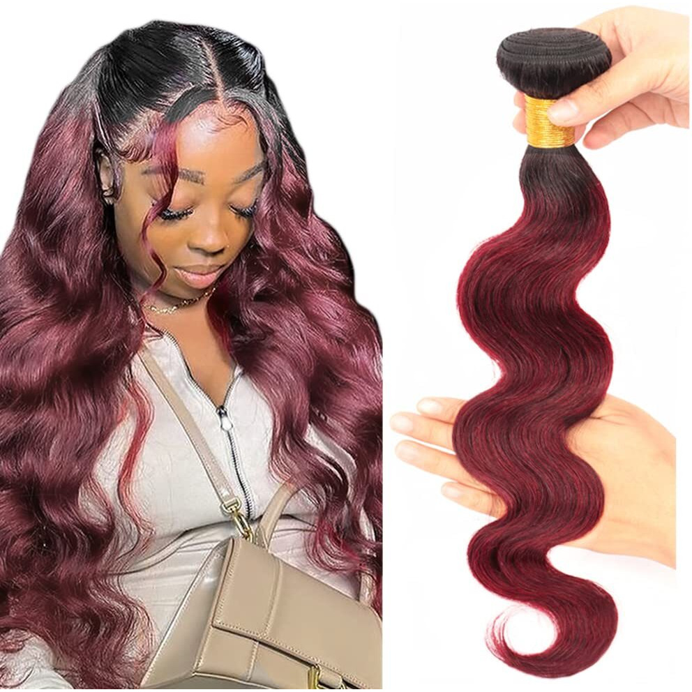 1B99J Ombre Body Wave Bundle Burgundy Human Hair Bundle 100% Unprocessed Virgin Hair Brazilian Double Weft Extensions Wine Red Color 20 Inch For Women