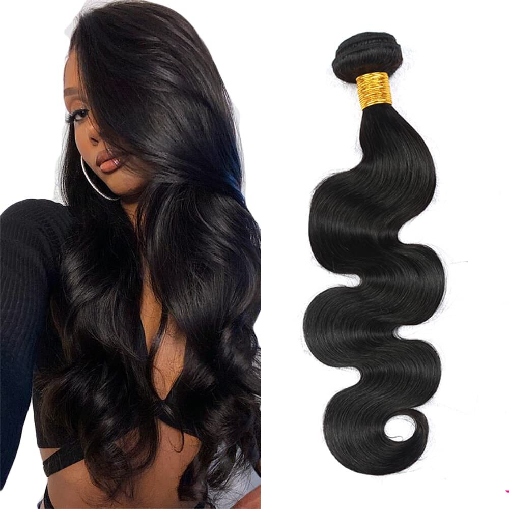 Body Wave Bundle Natural Black Human Hair Bundle 100% Unprocessed Virgin Hair Brazilian Double Weft Extensions 16 Inch For Women