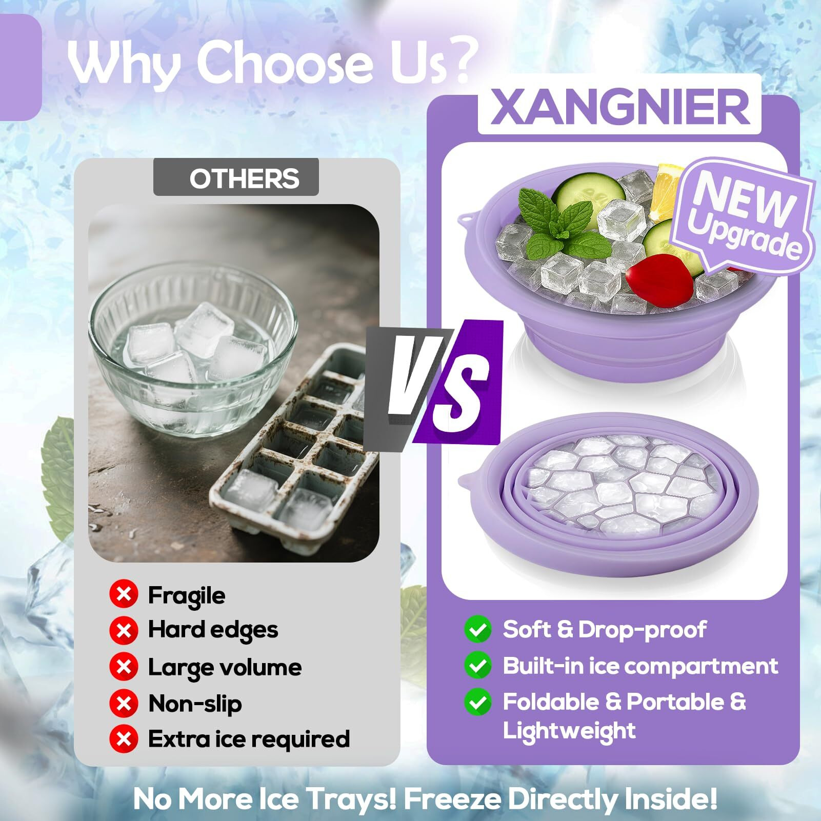 Xangnier Face Bowl For Ice With Built-In Ice Tray - Collapsible Silicone Facial Ice Bath Bowl For Cold Plunge Therapy, Skin Tightening & Acne Relief - Purple Portable Spa Tool For Home & Travel