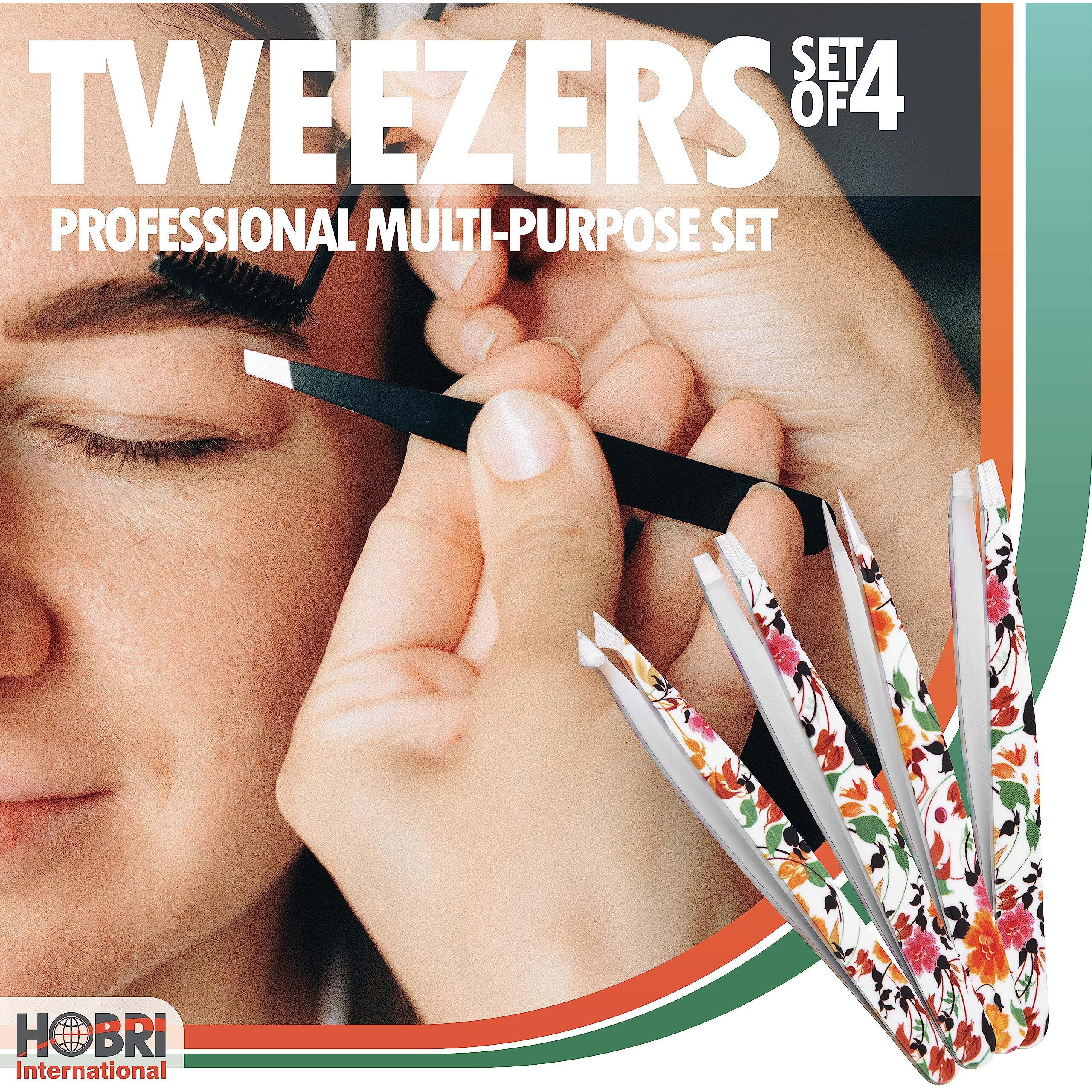 Tweezers Set, Eyebrows Tweezers Set Professional Stainless Steel Tweezers Set - 4 Pieces With Leatherette Travel Case Perfect For Facial Hair, Beauty And Personal Care Tool (Leaves Print)