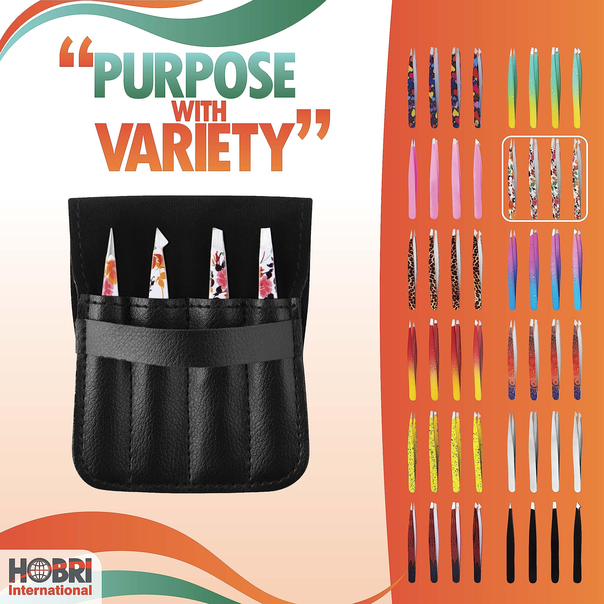 Tweezers Set, Eyebrows Tweezers Set Professional Stainless Steel Tweezers Set - 4 Pieces With Leatherette Travel Case Perfect For Facial Hair, Beauty And Personal Care Tool (Leaves Print)