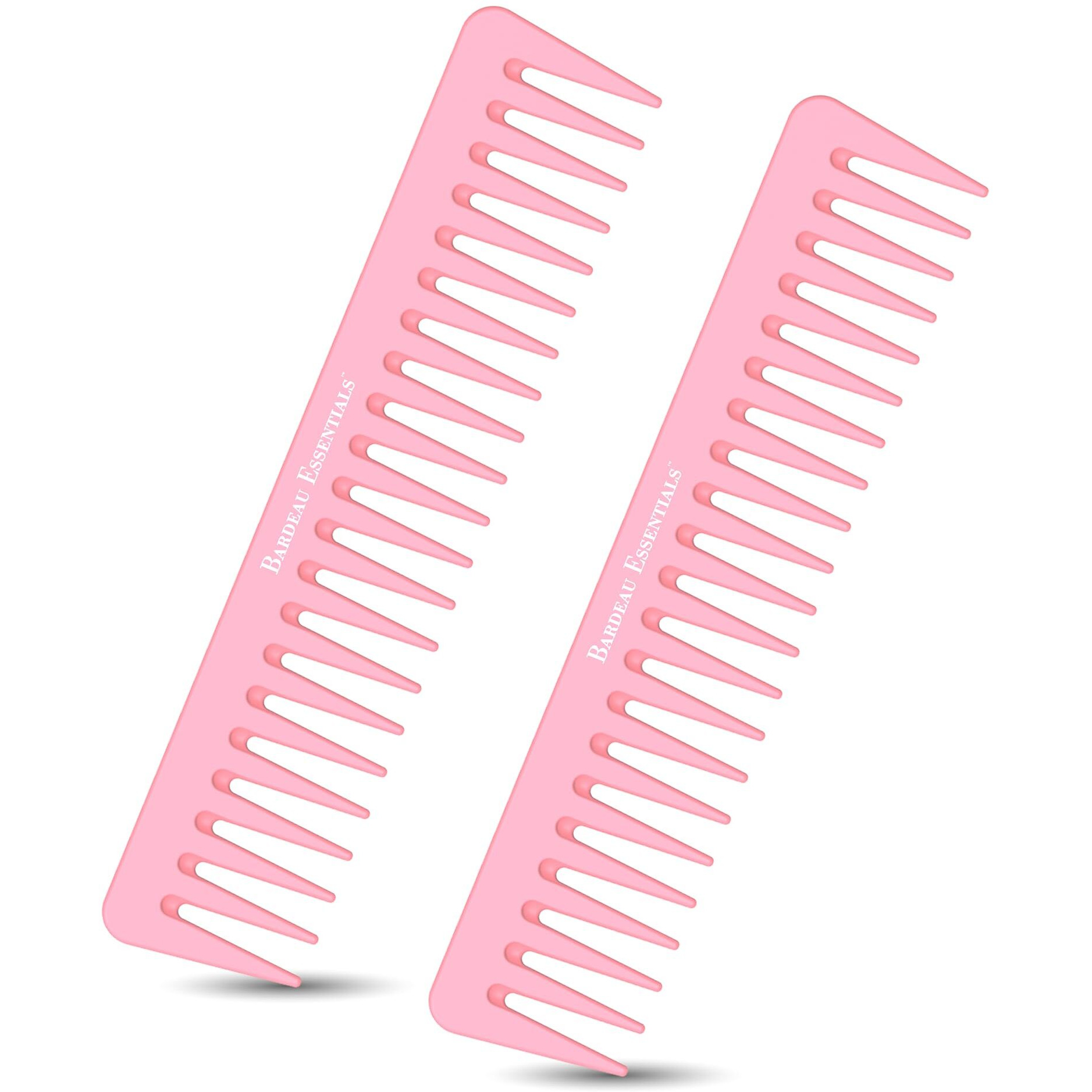 Bardeau Essentials 7 Inch Pink Carbon Fiber Wide Tooth Comb - 2 Pack - Detangling & Styling Tool For Curly & Straight Hair - Men & Women