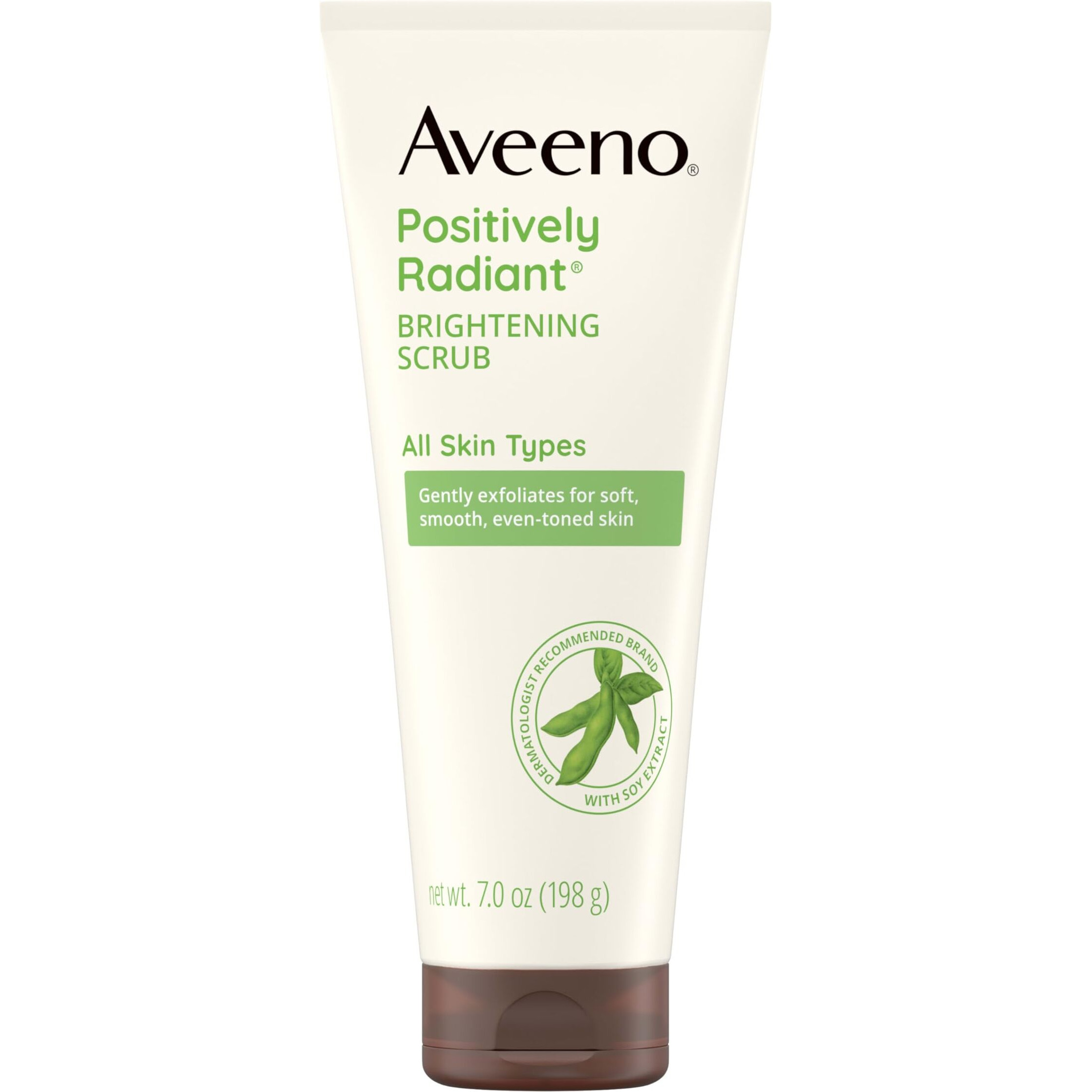 Aveeno Positively Radiant Brightening Face Scrub & Exfoliating Daily Face Wash, Moisture-Rich Soy Extract, Oil-Free, Soap-Free, Hypoallergenic, Non-Comedogenic, Improves Tone & Texture, 7 Oz