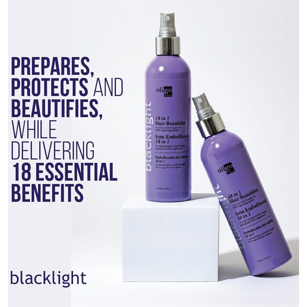 Oligo Professionnel - Blacklight 18-In-1 Hair Beautifier For Blondes - Vegan - Paraben Free - Anti Frizz - Heat Protectant Leave-In Conditioner - Argan Oil - Detangling Hydrating Spray - 8.5Oz